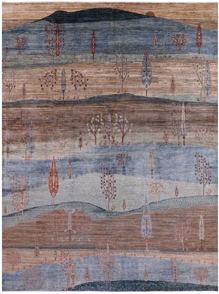 Tribal Persian Gabbeh Hand Knotted Wool Rug - 8' 9" X 11' 7" - Golden Nile