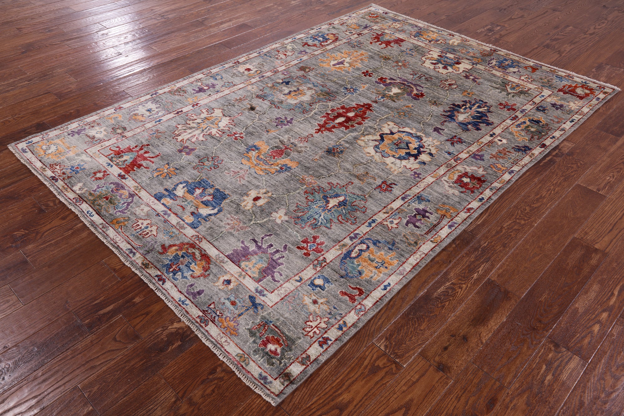 Grey Turkish Oushak Hand Knotted Wool Rug - 5' 8" X 8' 4" - Golden Nile