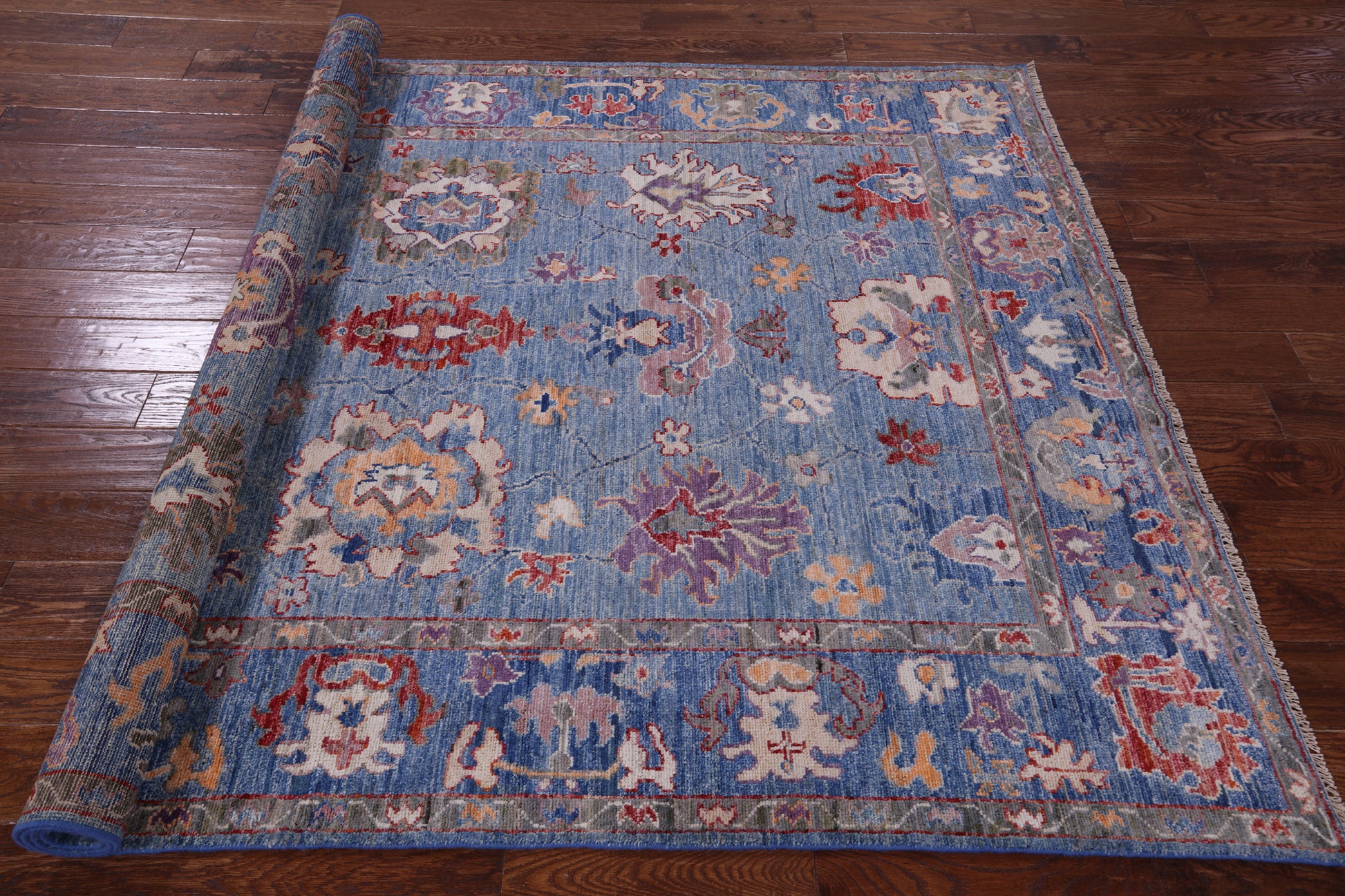 Blue Turkish Oushak Hand Knotted Wool Rug - 5' 10" X 8' 5" - Golden Nile