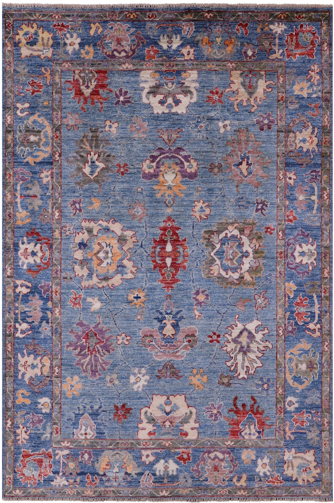Blue Turkish Oushak Hand Knotted Wool Rug - 5' 10" X 8' 5" - Golden Nile