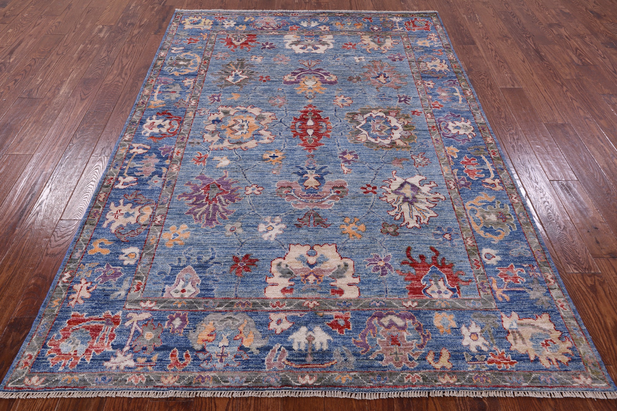 Blue Turkish Oushak Hand Knotted Wool Rug - 5' 10" X 8' 5" - Golden Nile