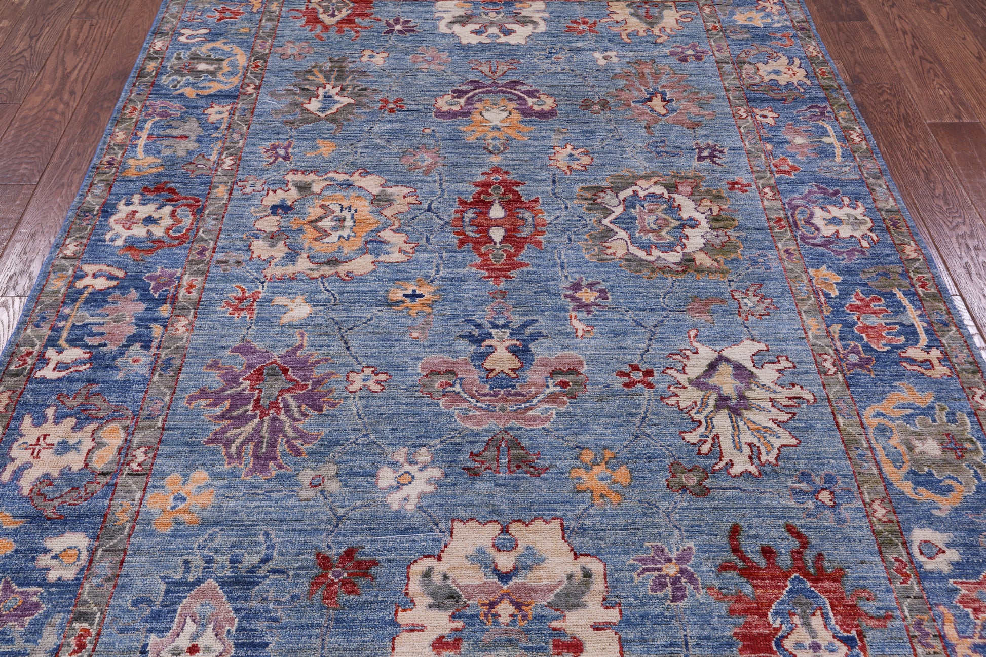 Blue Turkish Oushak Hand Knotted Wool Rug - 5' 10" X 8' 5" - Golden Nile