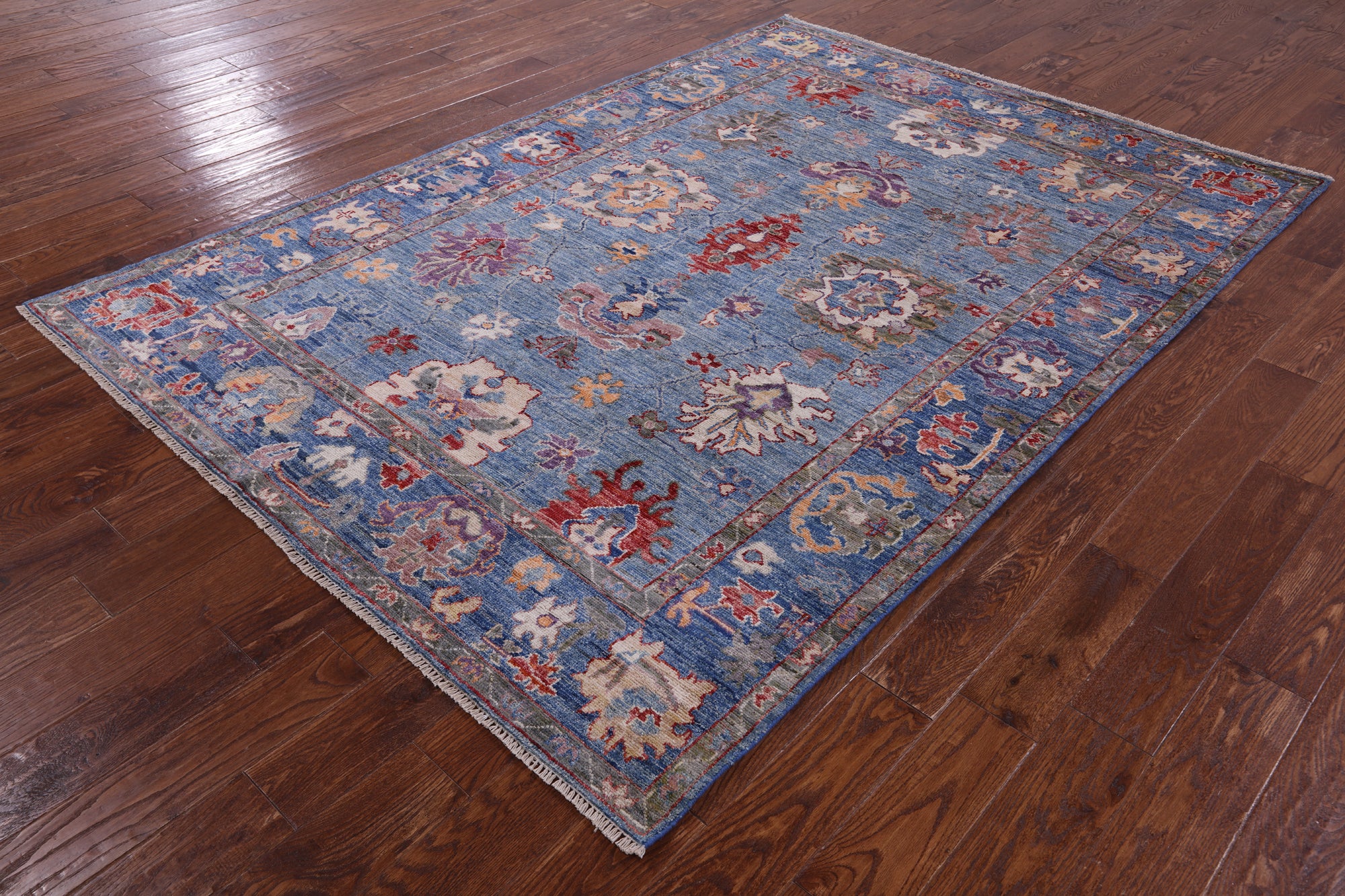 Blue Turkish Oushak Hand Knotted Wool Rug - 5' 10" X 8' 5" - Golden Nile
