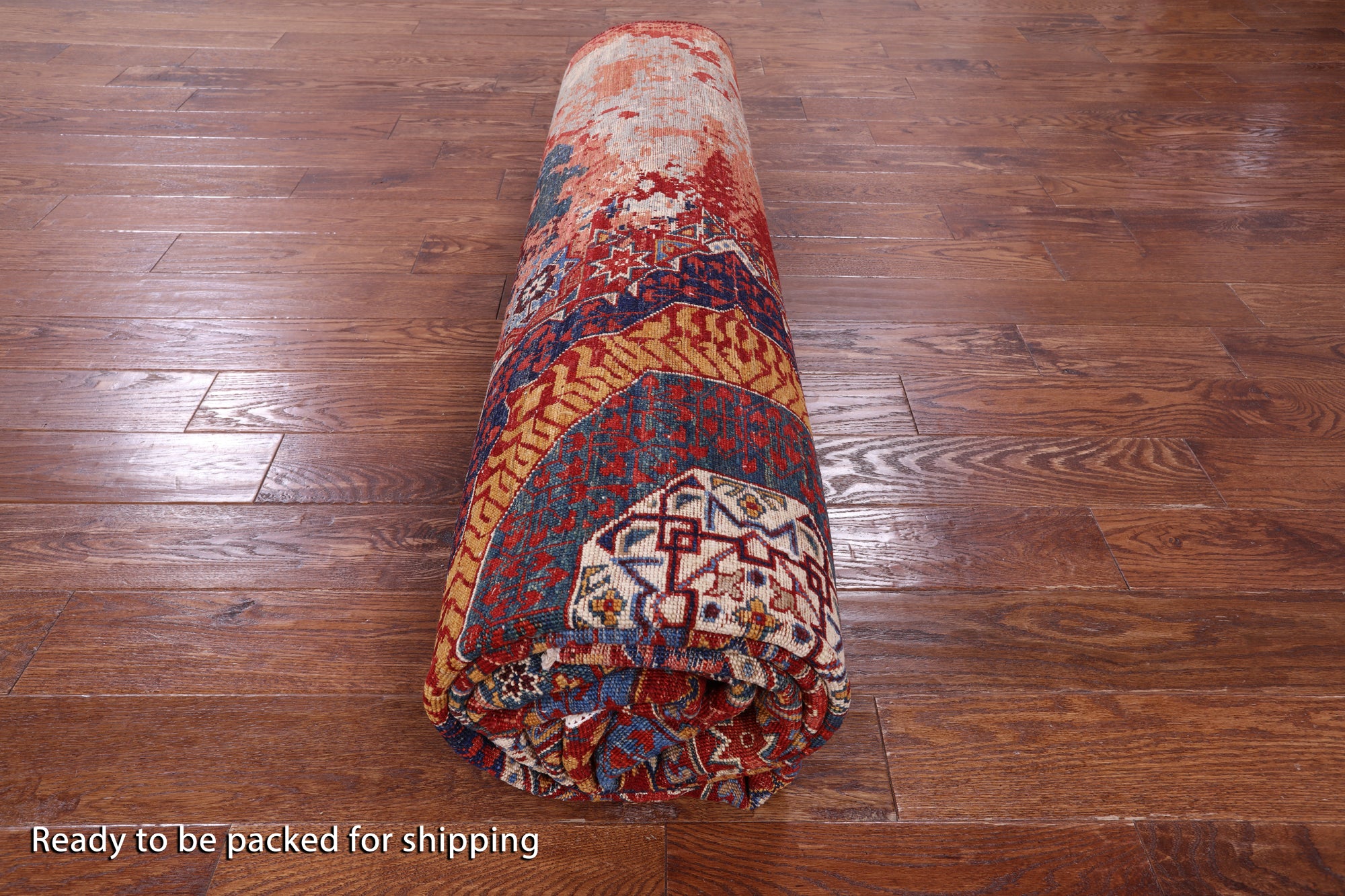 Abstract Modern Mamluk Hand Knotted Wool Rug - 8' 10" X 11' 10" - Golden Nile