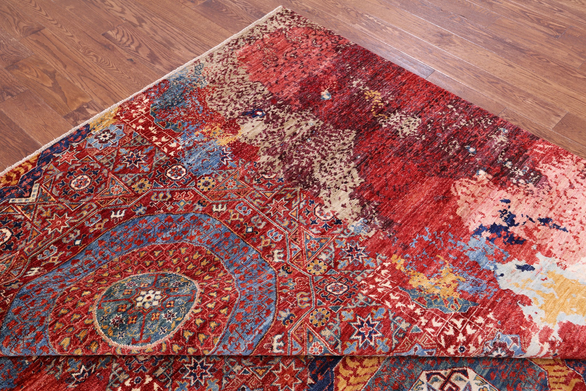 Abstract Modern Mamluk Hand Knotted Wool Rug - 8' 10" X 11' 10" - Golden Nile