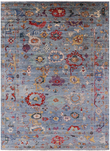 Blue Turkish Oushak Handmade Wool Rug - 9' 0" X 12' 2" - Golden Nile