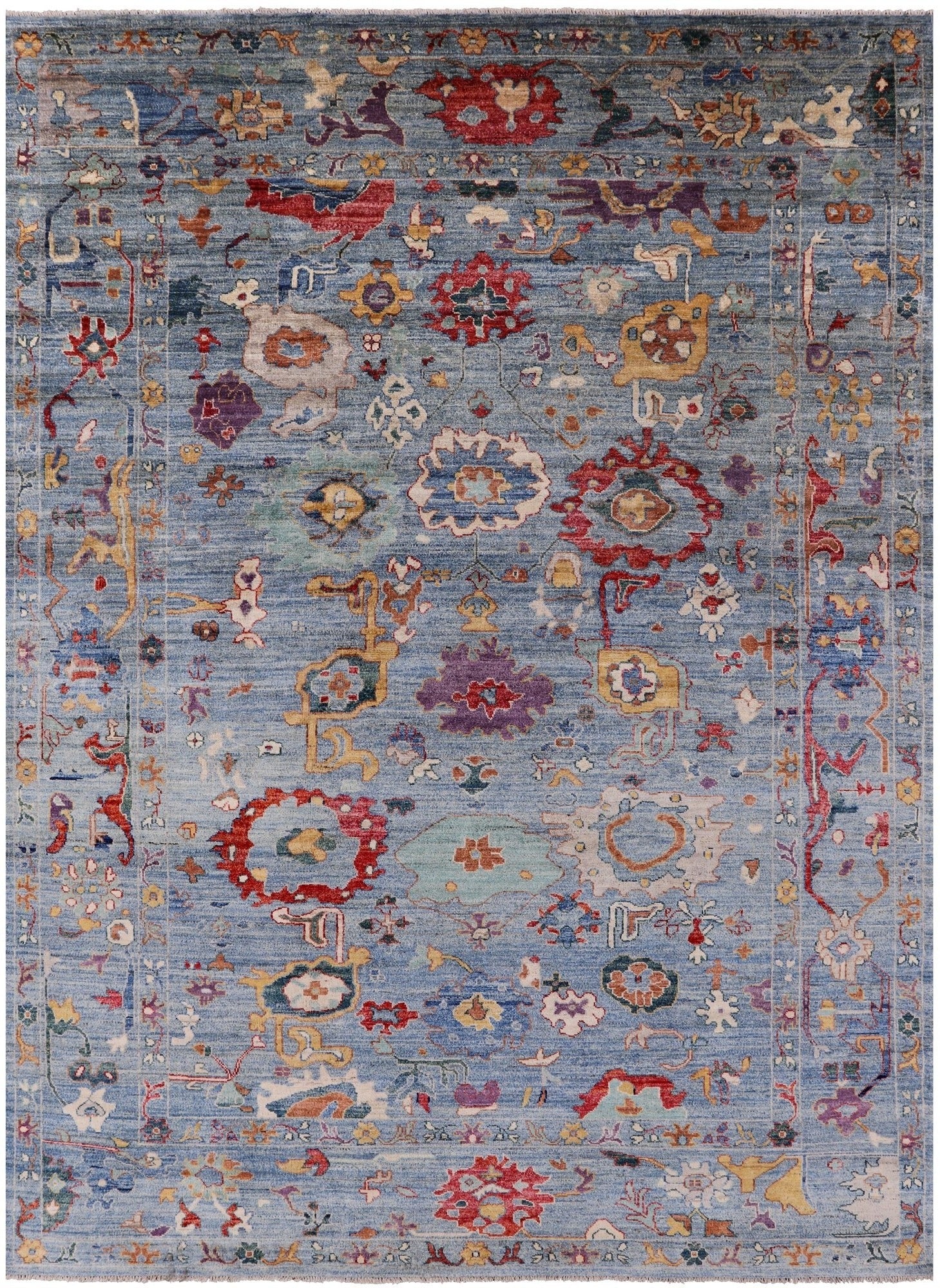 Blue Turkish Oushak Handmade Wool Rug - 9' 0" X 12' 2" - Golden Nile