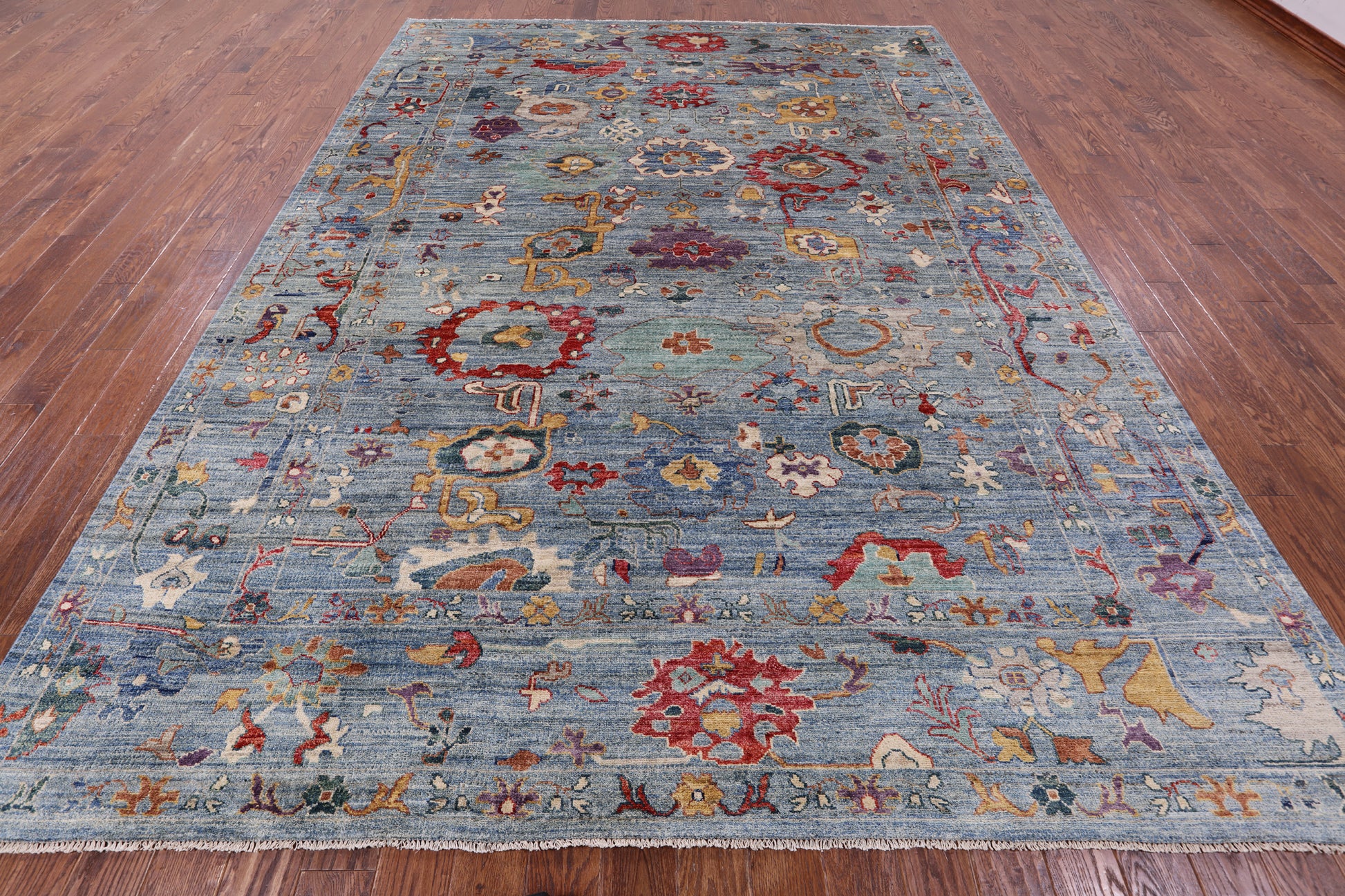 Blue Turkish Oushak Handmade Wool Rug - 9' 0" X 12' 2" - Golden Nile