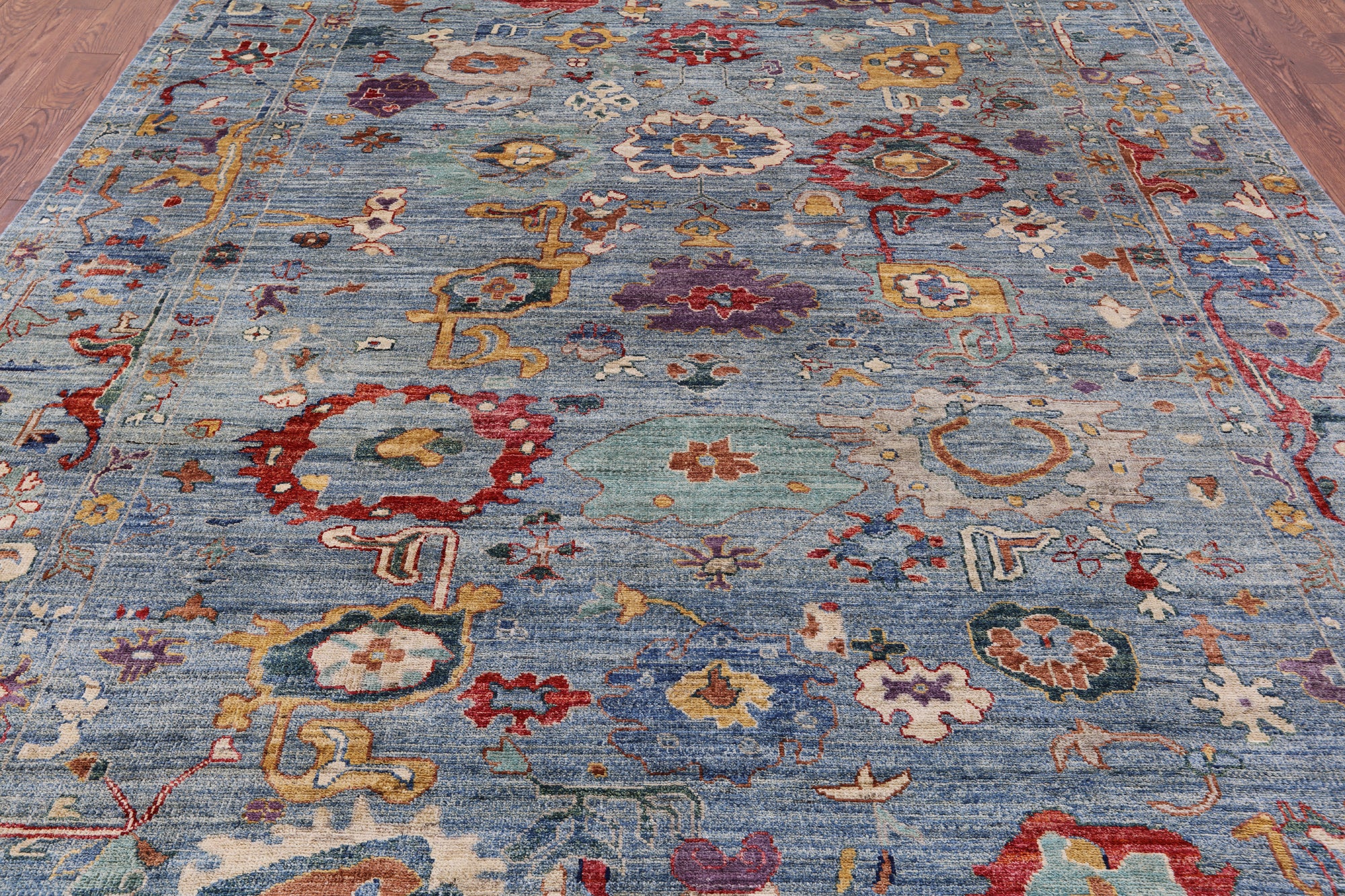 Blue Turkish Oushak Handmade Wool Rug - 9' 0" X 12' 2" - Golden Nile
