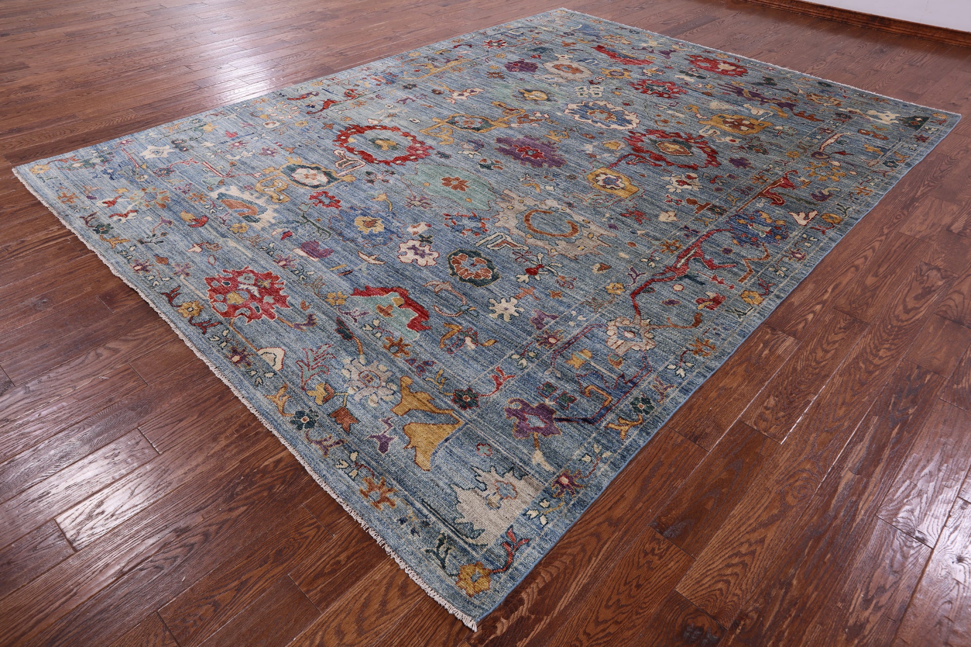 Blue Turkish Oushak Handmade Wool Rug - 9' 0" X 12' 2" - Golden Nile