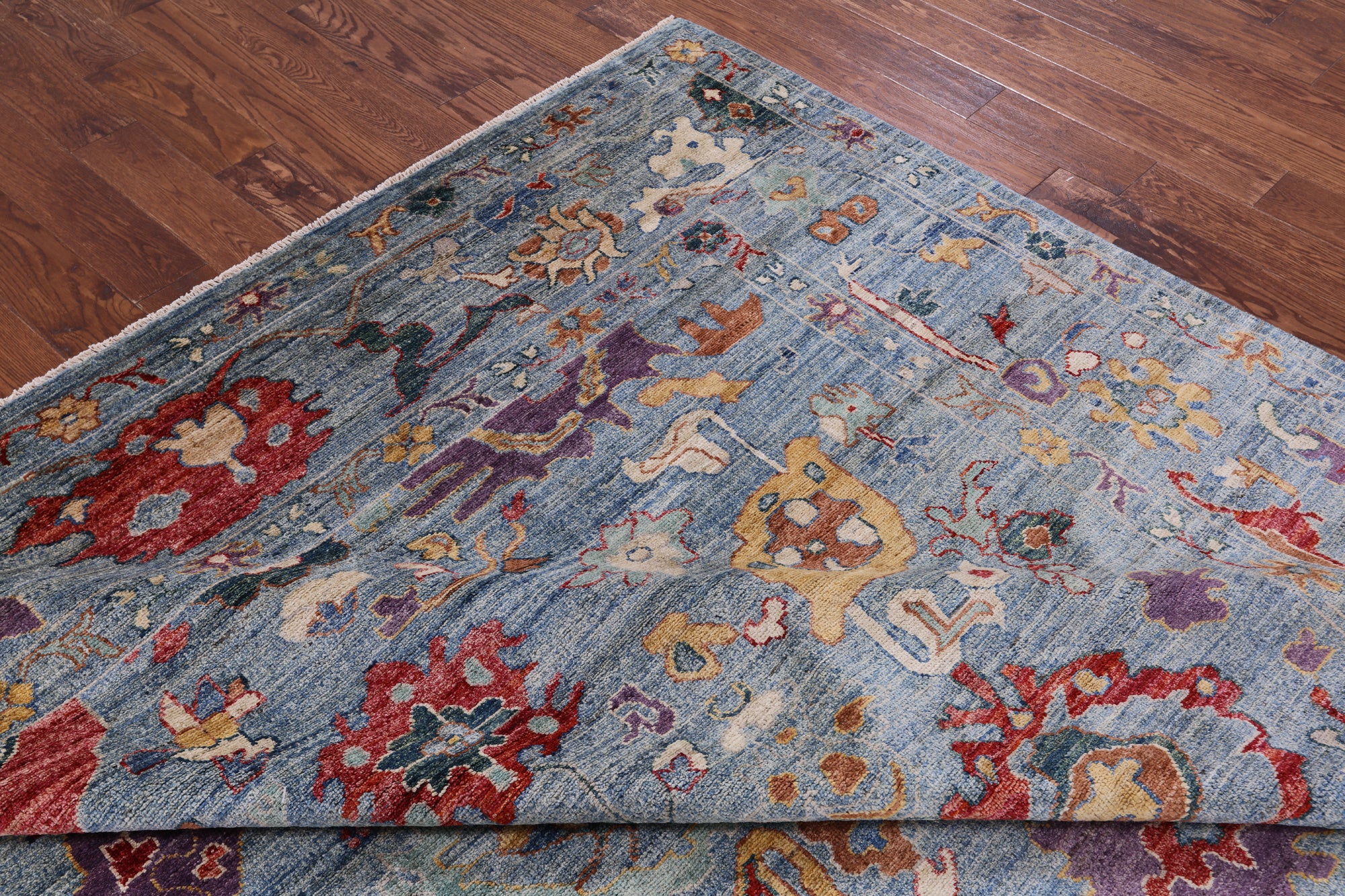 Blue Turkish Oushak Handmade Wool Rug - 9' 0" X 12' 2" - Golden Nile