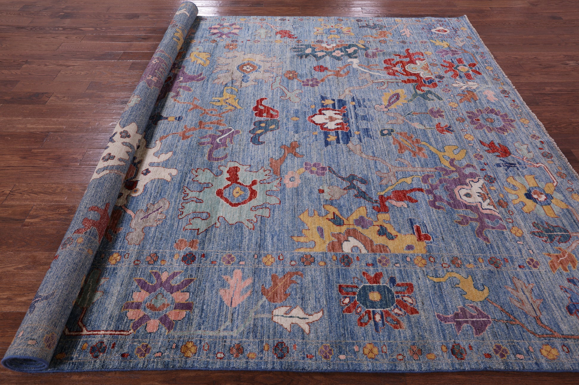 Blue Turkish Oushak Hand Knotted Wool Rug - 8' 9" X 11' 9" - Golden Nile