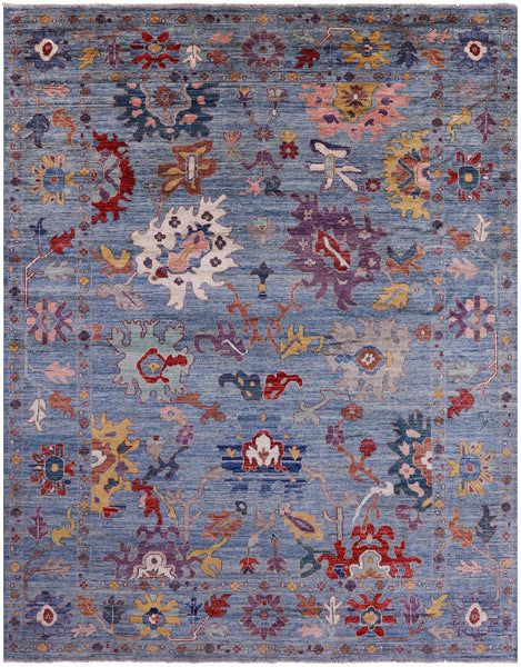 Blue Turkish Oushak Hand Knotted Wool Rug - 8' 9" X 11' 9" - Golden Nile