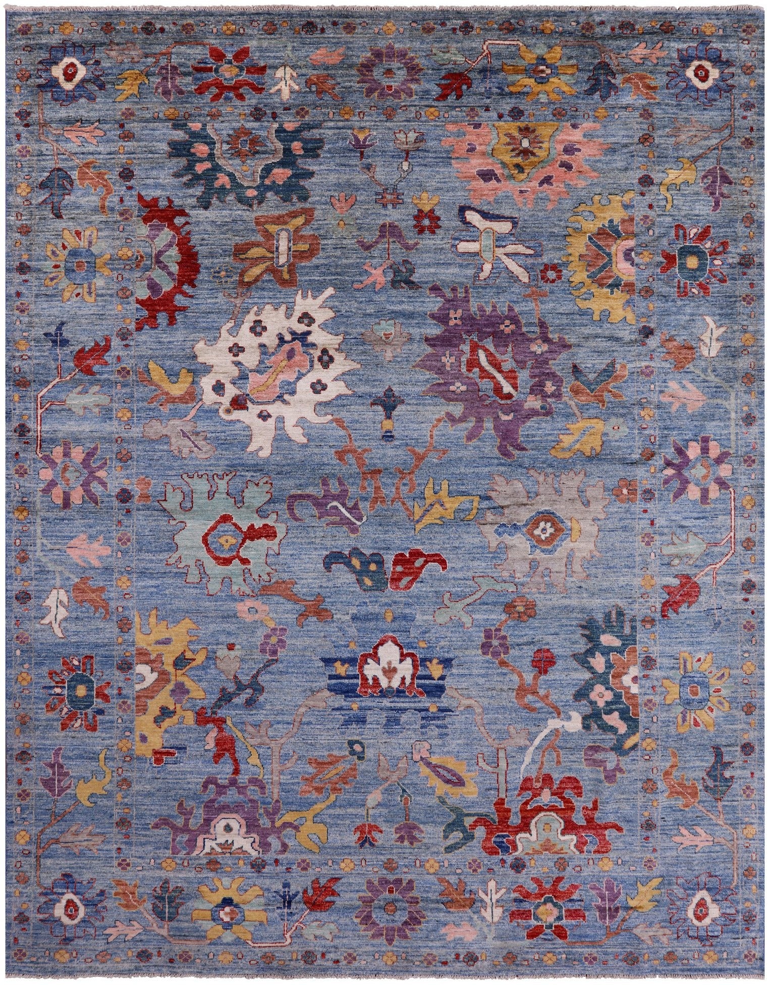 Blue Turkish Oushak Hand Knotted Wool Rug - 8' 9" X 11' 9" - Golden Nile