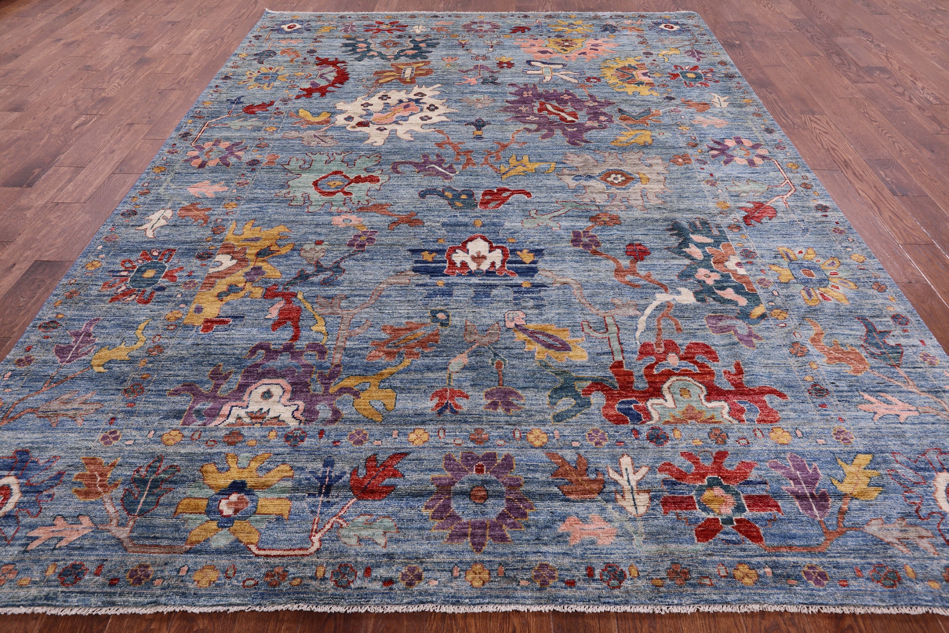 Blue Turkish Oushak Hand Knotted Wool Rug - 8' 9" X 11' 9" - Golden Nile