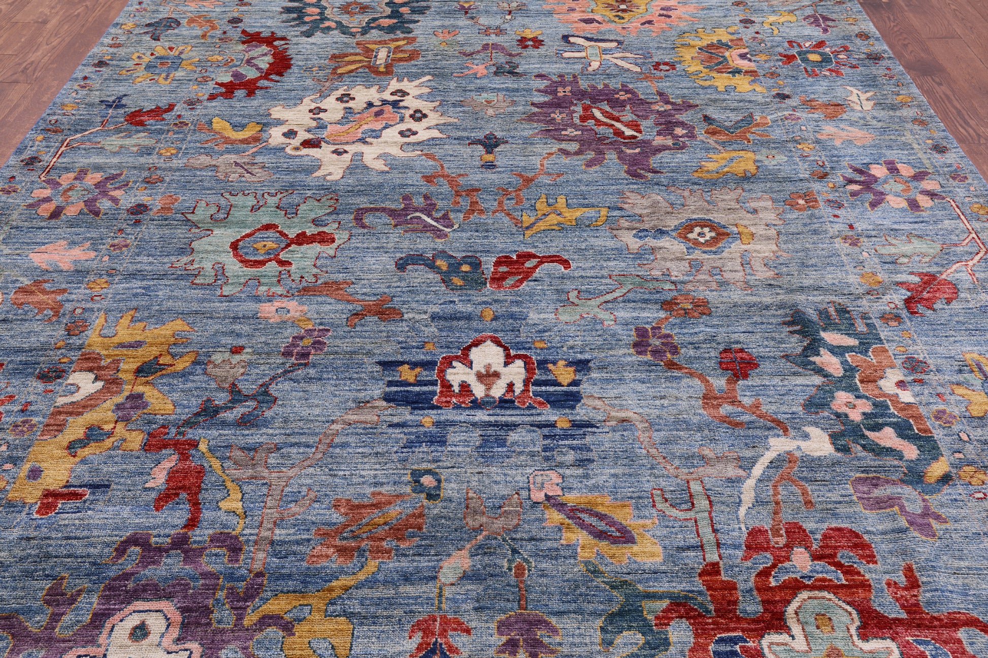 Blue Turkish Oushak Hand Knotted Wool Rug - 8' 9" X 11' 9" - Golden Nile