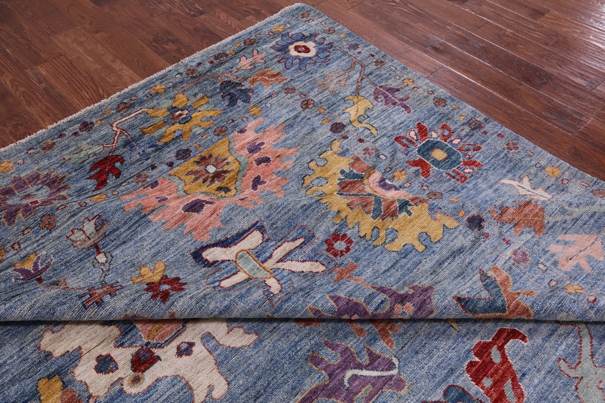 Blue Turkish Oushak Hand Knotted Wool Rug - 8' 9" X 11' 9" - Golden Nile