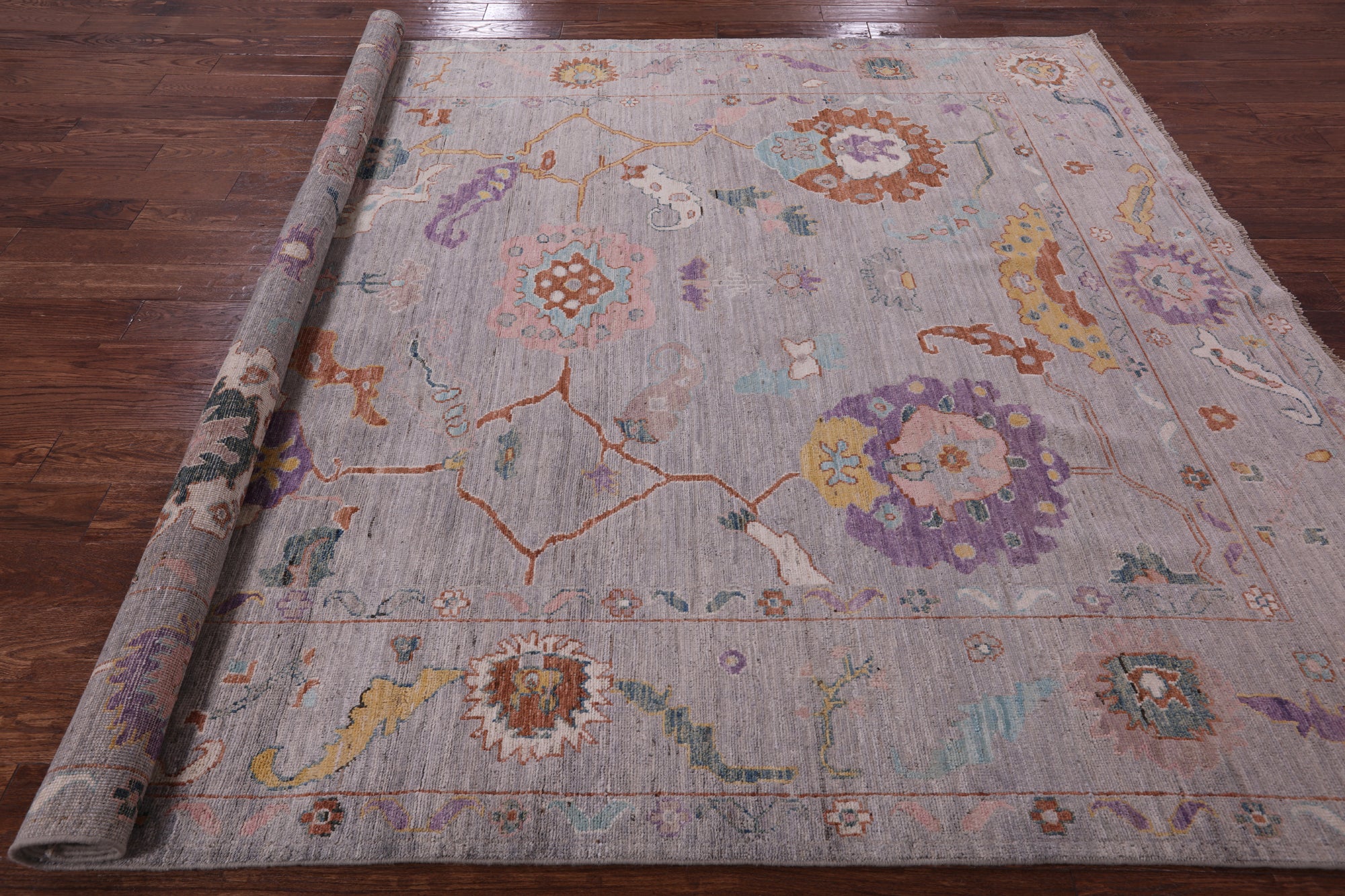 Grey Turkish Oushak Hand Knotted Wool Rug - 7' 11" X 9' 9" - Golden Nile