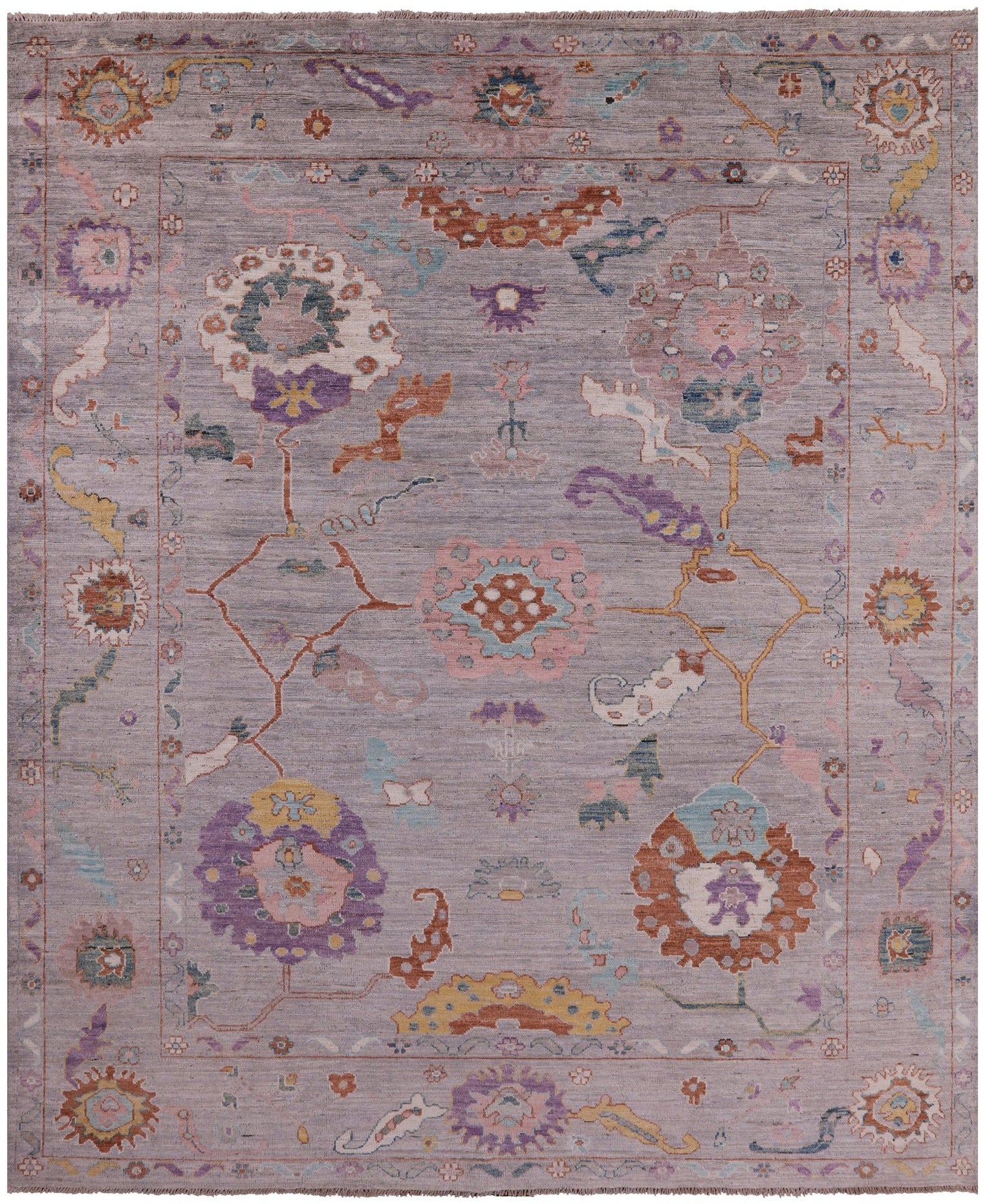 Grey Turkish Oushak Hand Knotted Wool Rug - 7' 11" X 9' 9" - Golden Nile