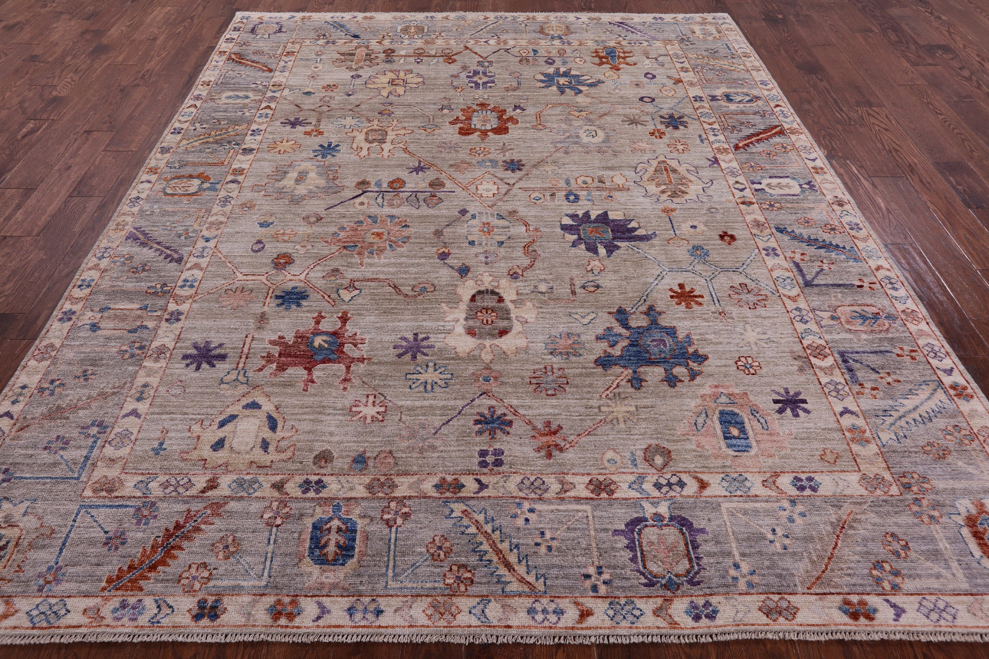 Grey Turkish Oushak Hand Knotted Wool Rug - 8' 2" X 9' 9" - Golden Nile