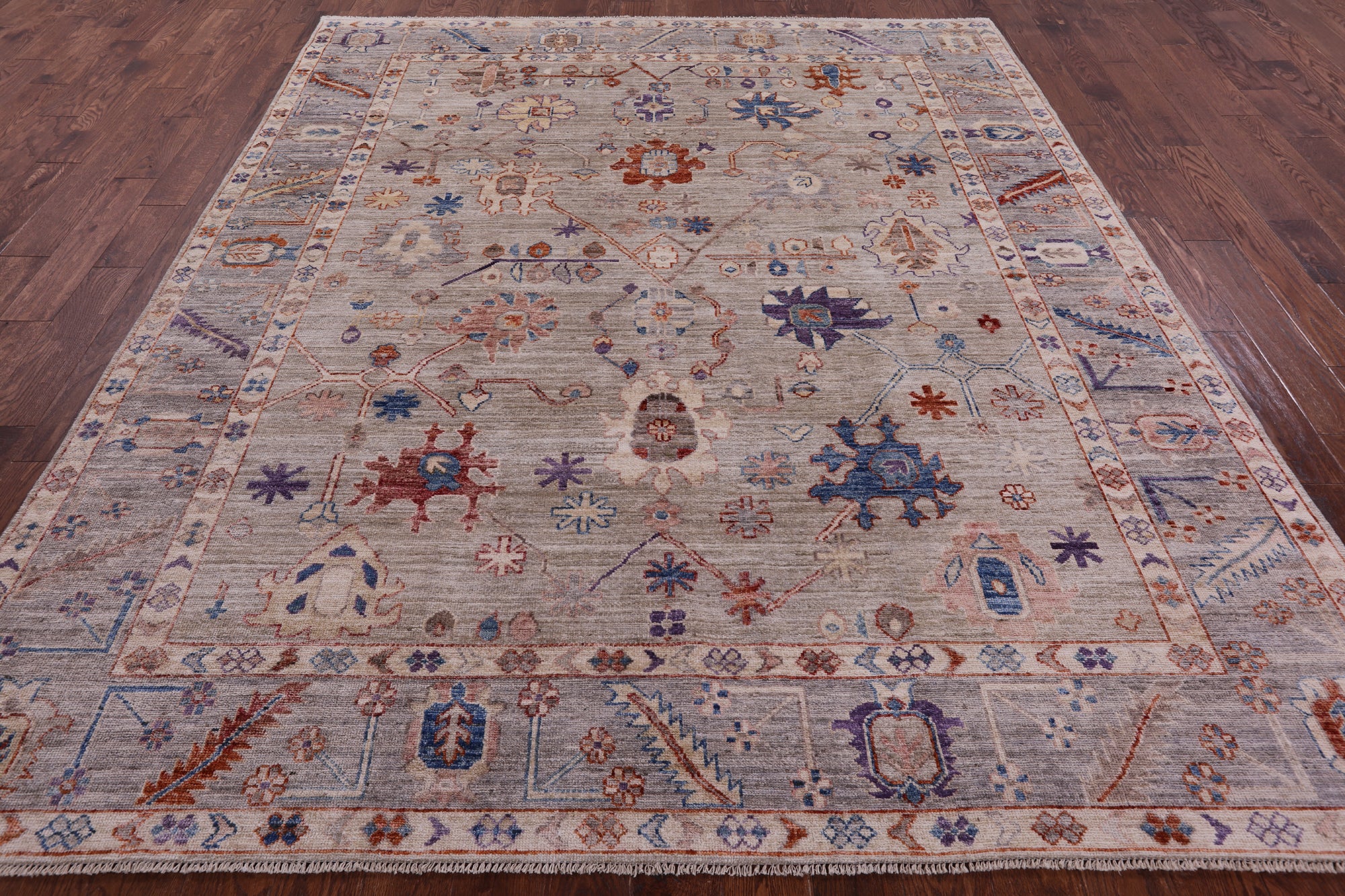 Grey Turkish Oushak Hand Knotted Wool Rug - 8' 2" X 9' 9" - Golden Nile