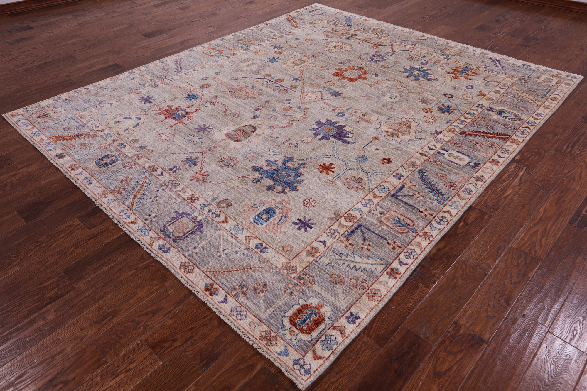 Grey Turkish Oushak Hand Knotted Wool Rug - 8' 2" X 9' 9" - Golden Nile