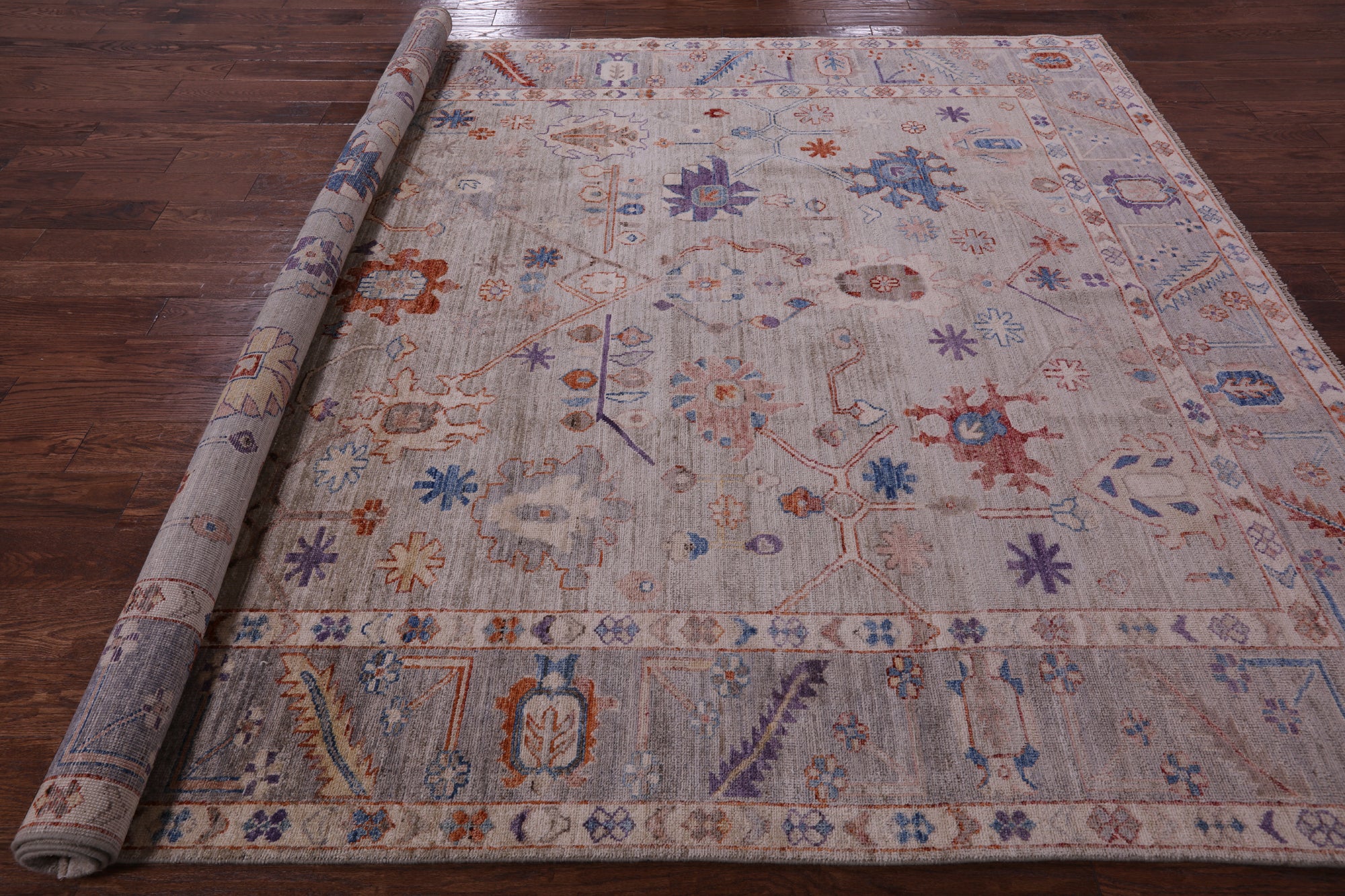 Grey Turkish Oushak Hand Knotted Wool Rug - 8' 2" X 9' 9" - Golden Nile