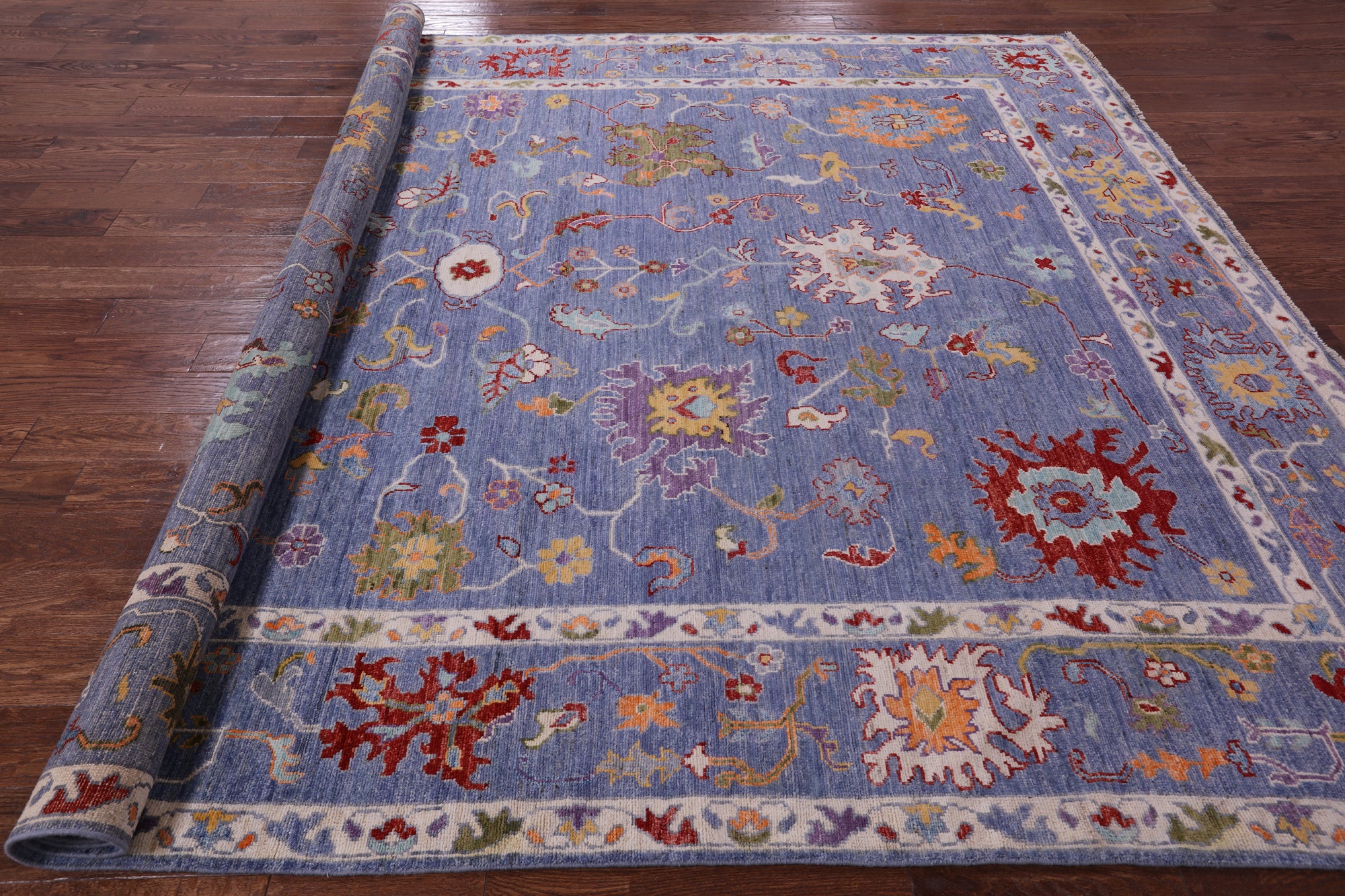 Blue Turkish Oushak Hand Knotted Wool Rug - 9' 0" X 11' 10" - Golden Nile