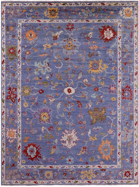Blue Turkish Oushak Hand Knotted Wool Rug - 9' 0" X 11' 10" - Golden Nile