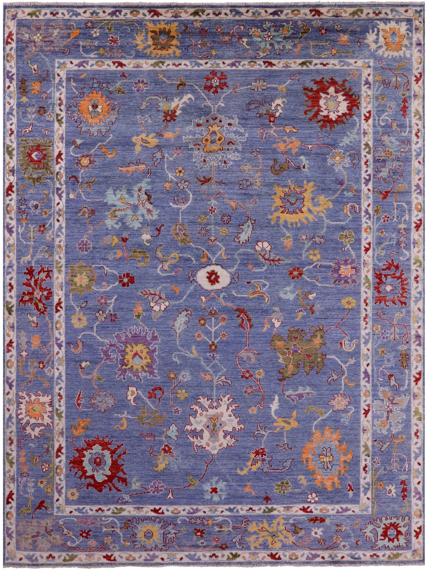 Blue Turkish Oushak Hand Knotted Wool Rug - 9' 0" X 11' 10" - Golden Nile