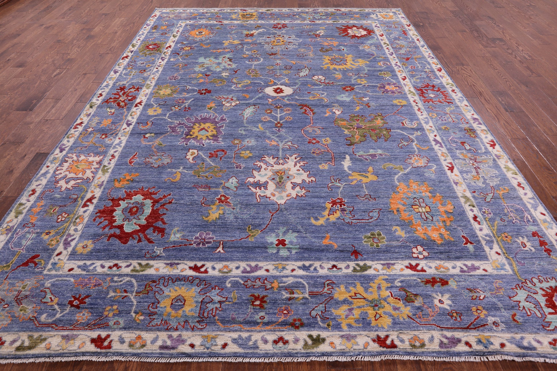 Blue Turkish Oushak Hand Knotted Wool Rug - 9' 0" X 11' 10" - Golden Nile