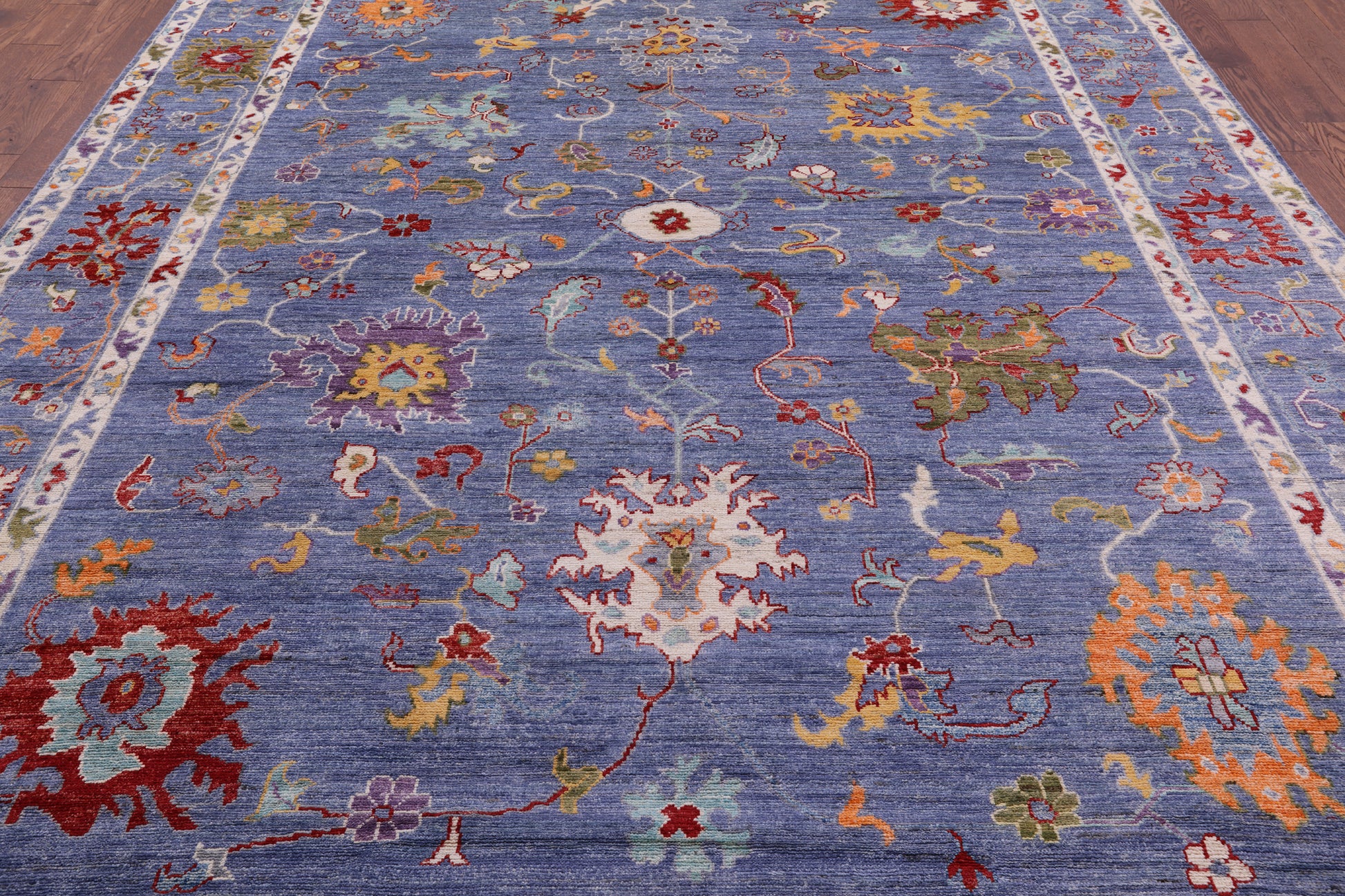 Blue Turkish Oushak Hand Knotted Wool Rug - 9' 0" X 11' 10" - Golden Nile