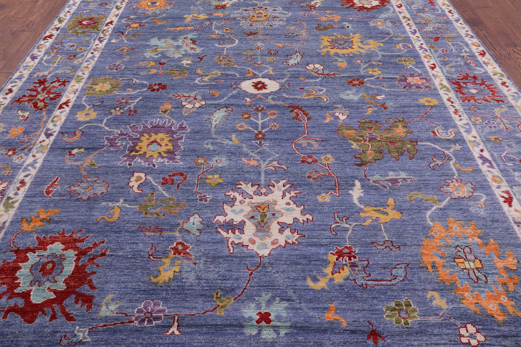 Blue Turkish Oushak Hand Knotted Wool Rug - 9' 0" X 11' 10" - Golden Nile