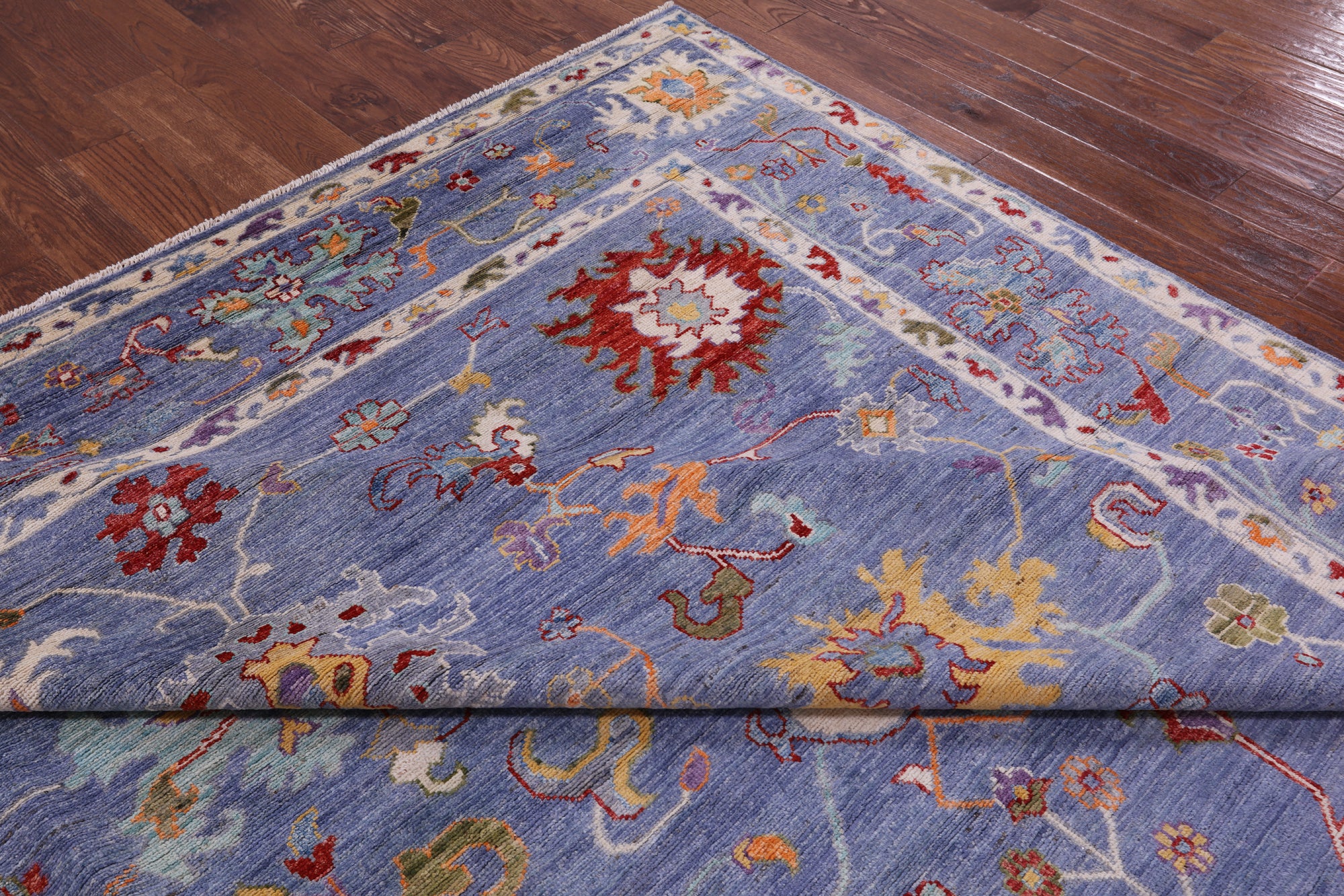 Blue Turkish Oushak Hand Knotted Wool Rug - 9' 0" X 11' 10" - Golden Nile