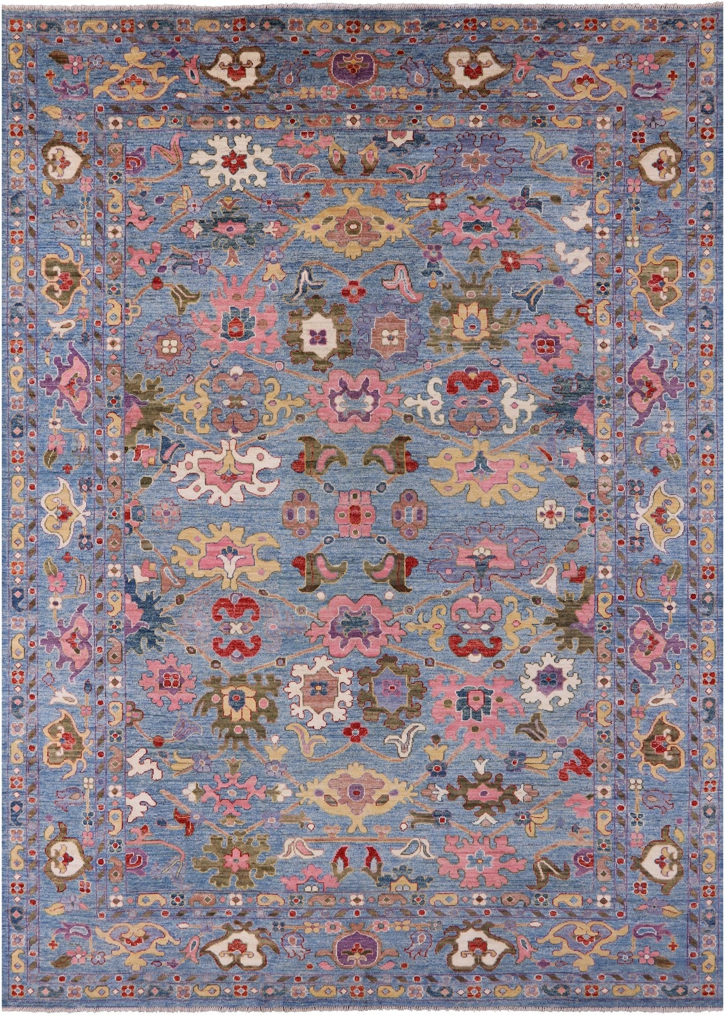 Blue Turkish Oushak Hand Knotted Wool Rug - 9' 10" X 13' 5" - Golden Nile