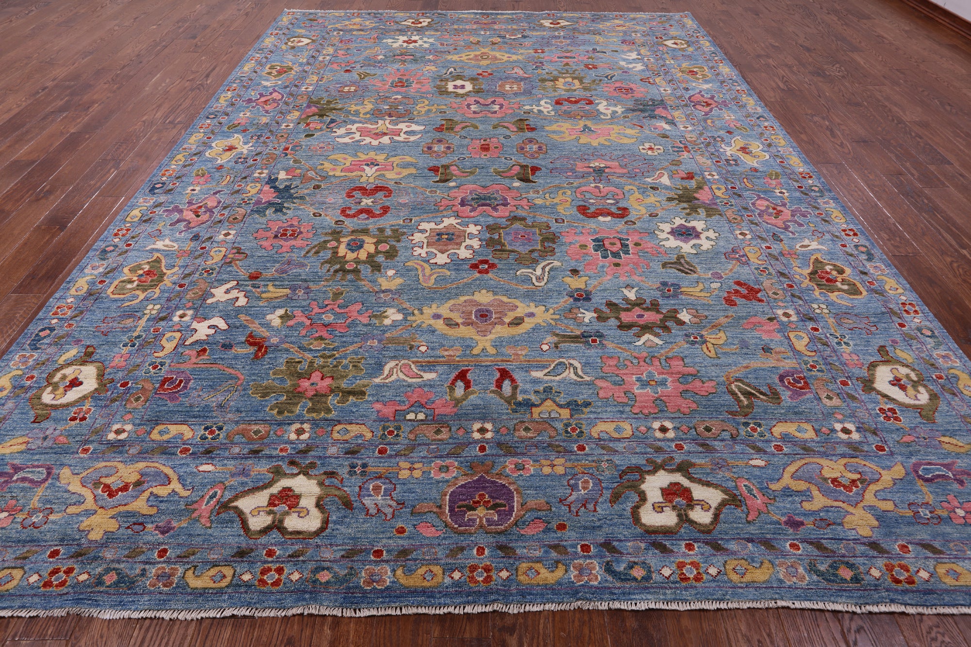 Blue Turkish Oushak Hand Knotted Wool Rug - 9' 10" X 13' 5" - Golden Nile