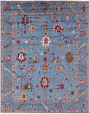 Blue Turkish Oushak Hand Knotted Wool Rug - 8' 0" X 9' 8" - Golden Nile