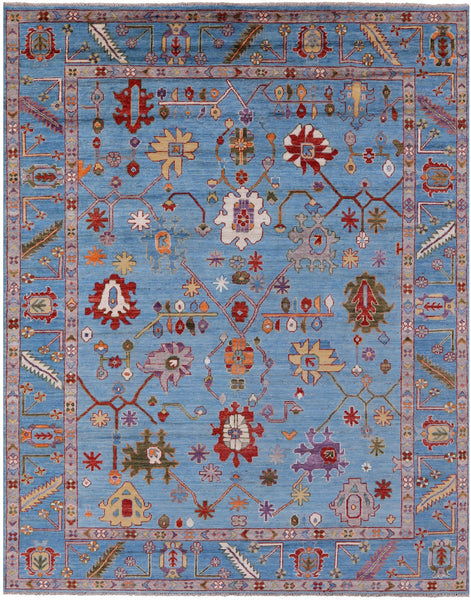 Blue Turkish Oushak Hand Knotted Wool Rug - 8' 0" X 9' 8" - Golden Nile