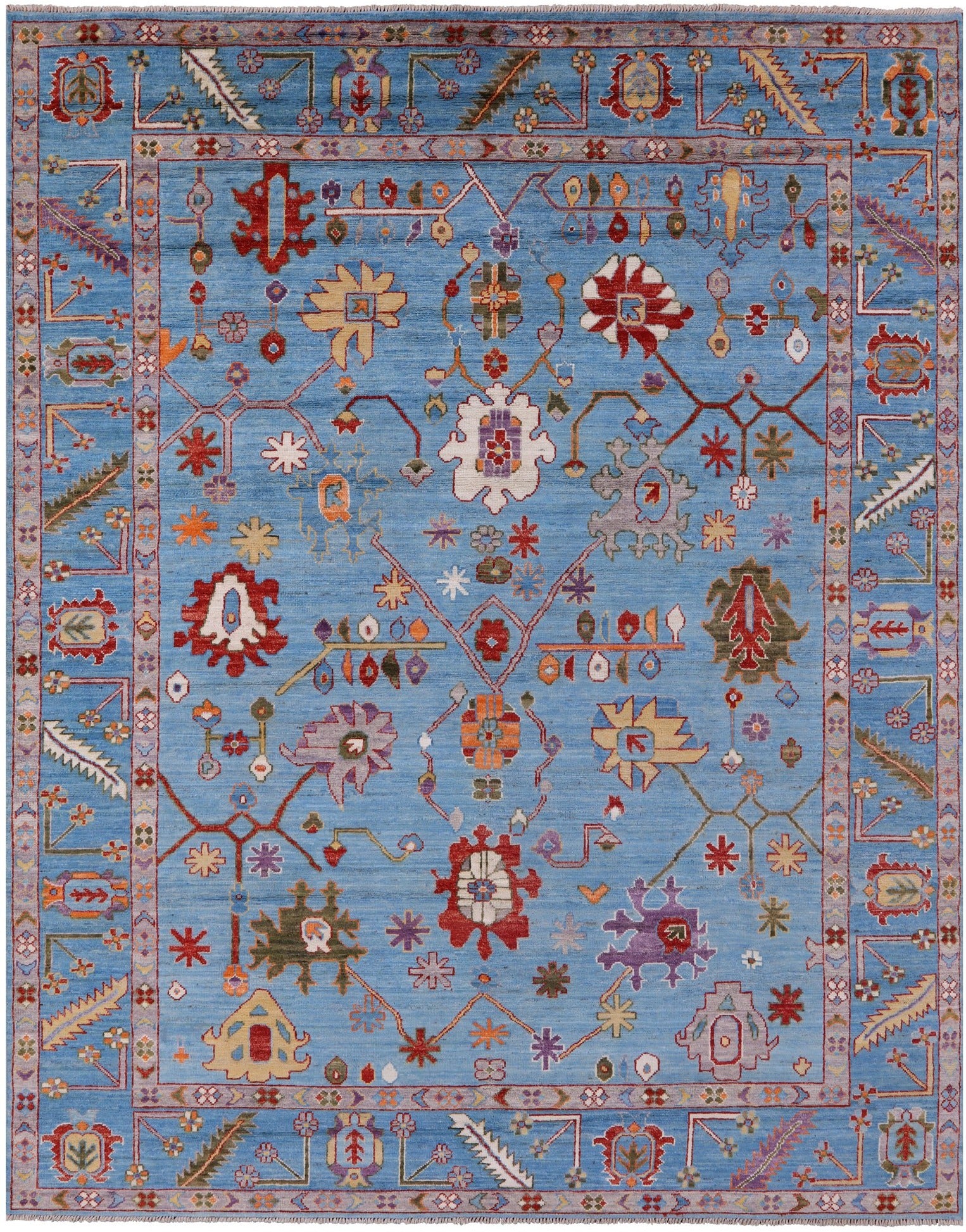 Blue Turkish Oushak Hand Knotted Wool Rug - 8' 0" X 9' 8" - Golden Nile