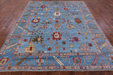 Blue Turkish Oushak Hand Knotted Wool Rug - 8' 0" X 9' 8" - Golden Nile