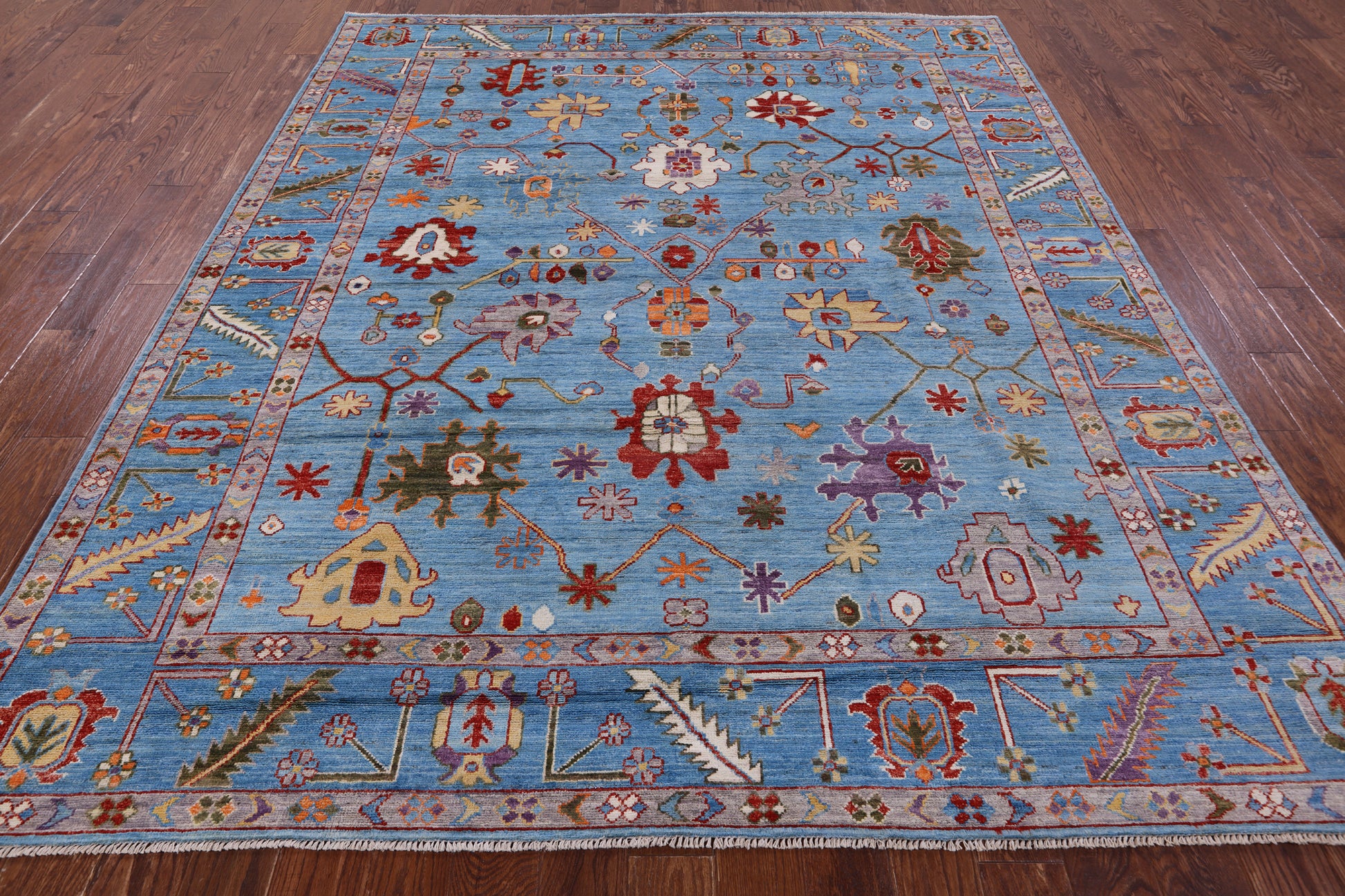 Blue Turkish Oushak Hand Knotted Wool Rug - 8' 0" X 9' 8" - Golden Nile