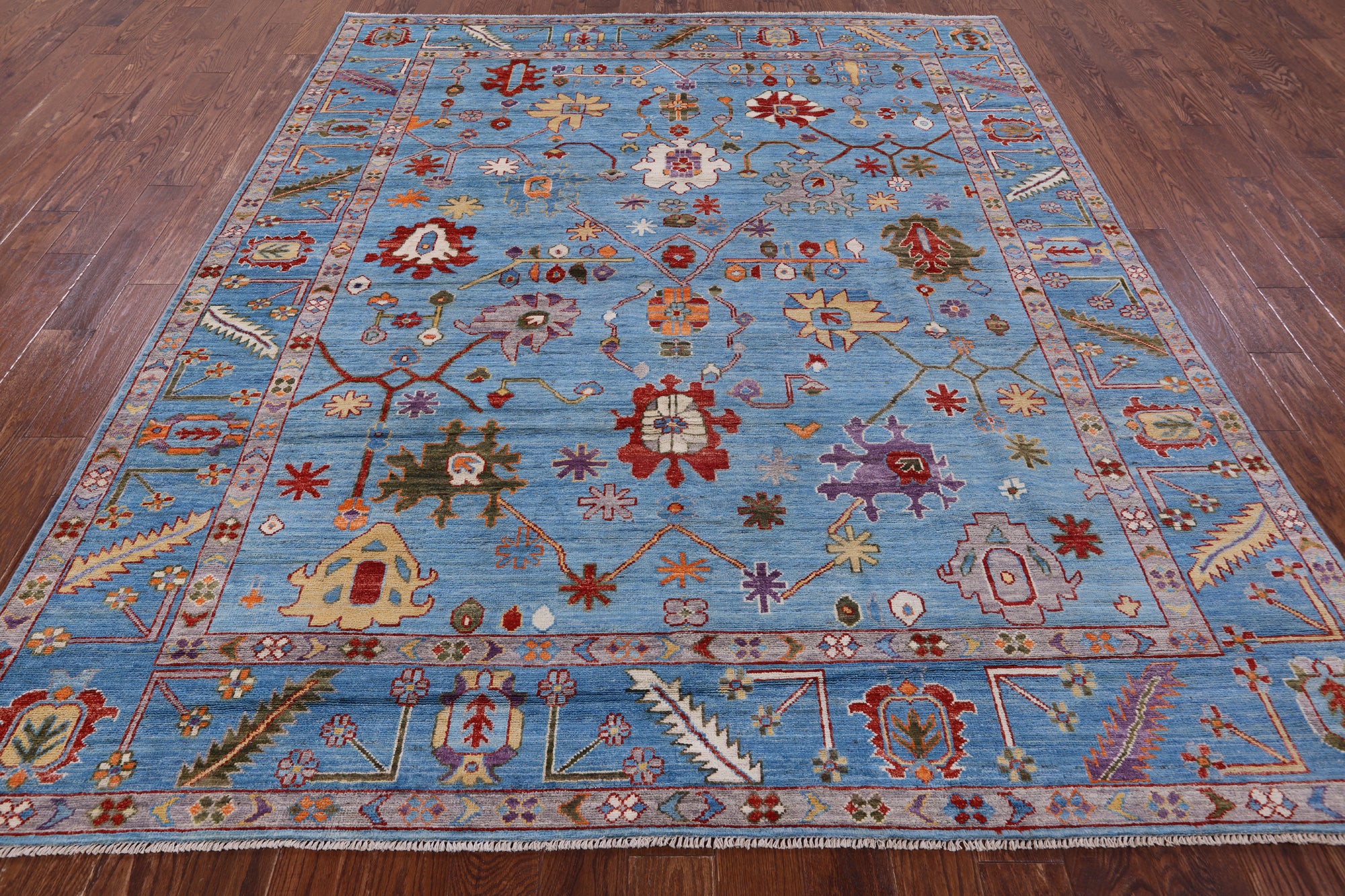 Blue Turkish Oushak Hand Knotted Wool Rug - 8' 0" X 9' 8" - Golden Nile