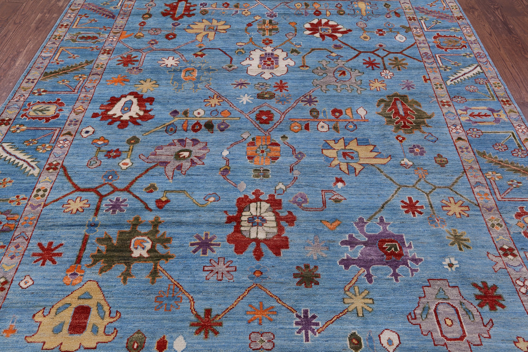 Blue Turkish Oushak Hand Knotted Wool Rug - 8' 0" X 9' 8" - Golden Nile