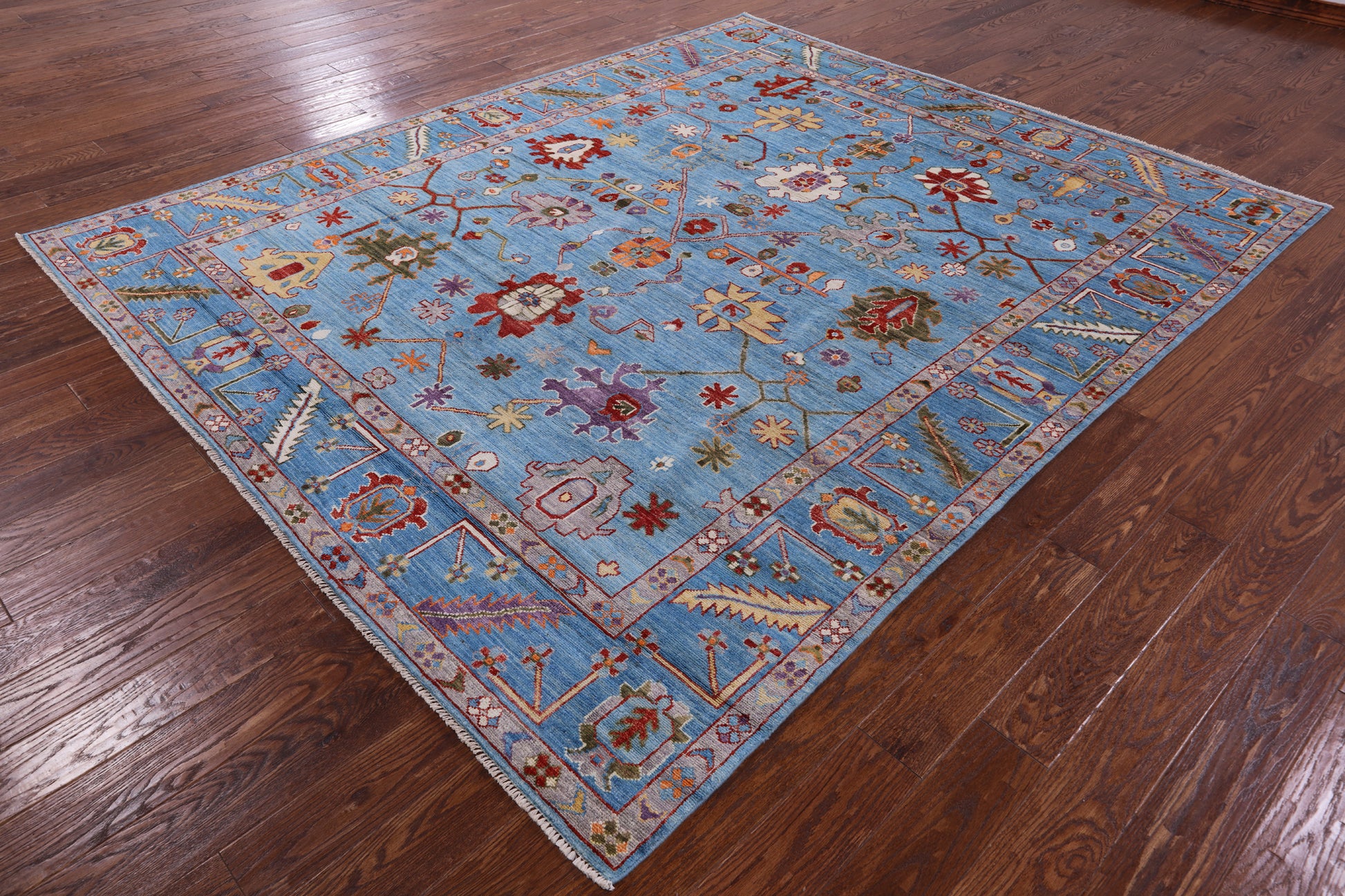 Blue Turkish Oushak Hand Knotted Wool Rug - 8' 0" X 9' 8" - Golden Nile