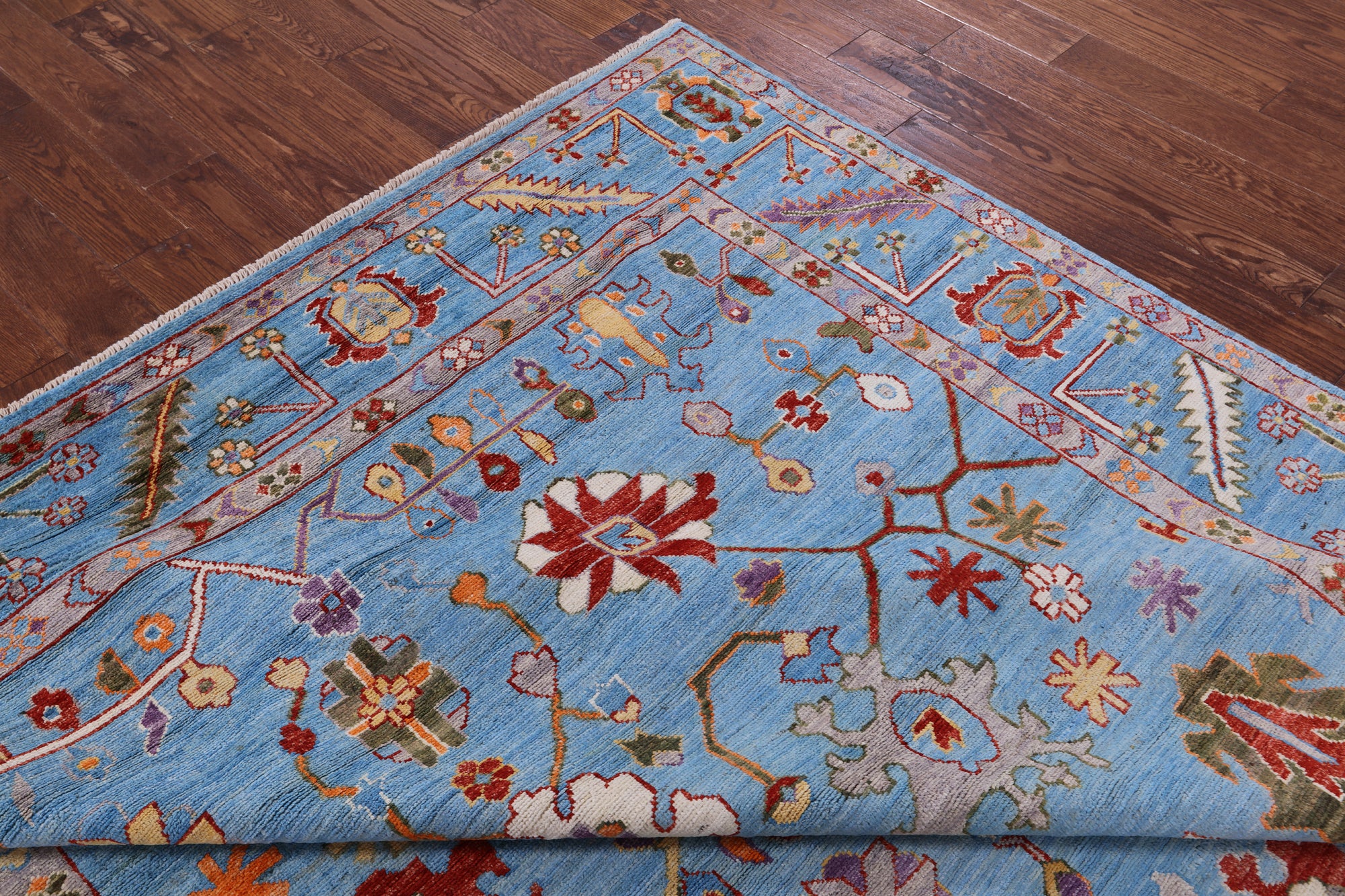 Blue Turkish Oushak Hand Knotted Wool Rug - 8' 0" X 9' 8" - Golden Nile
