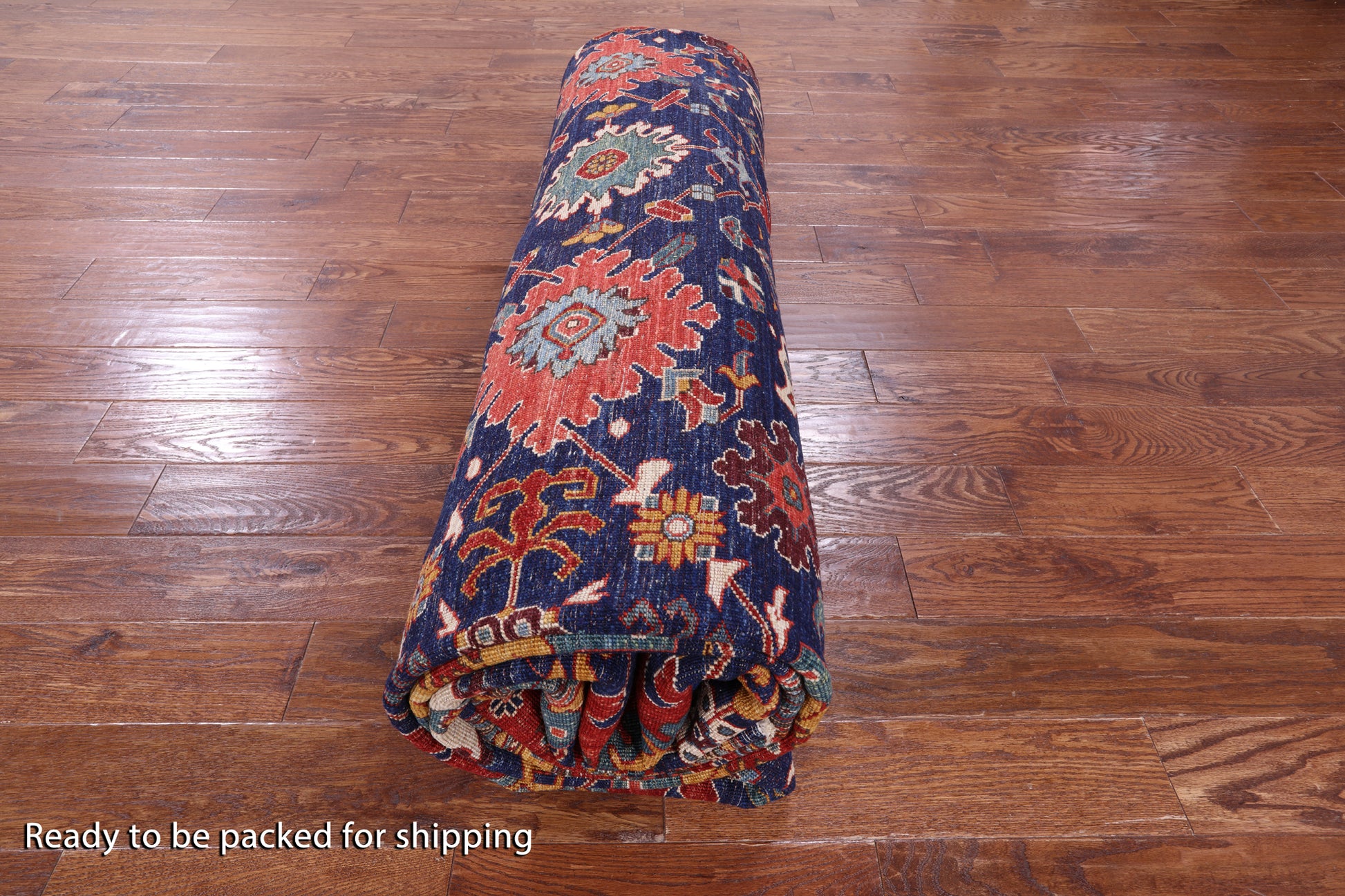 Blue Persian Fine Serapi Hand Knotted Wool Rug - 11' 9" X 14' 7" - Golden Nile