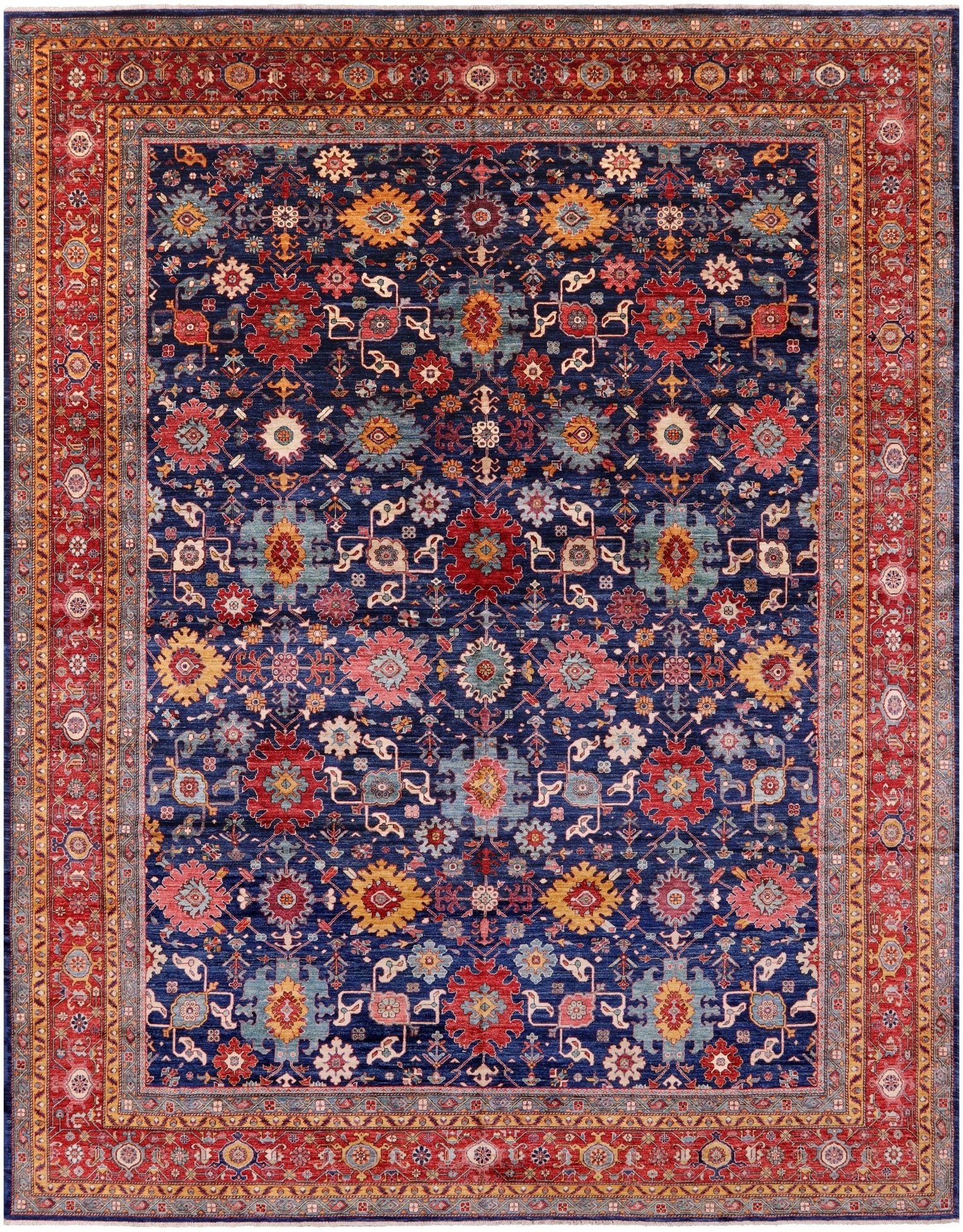 Blue Persian Fine Serapi Hand Knotted Wool Rug - 11' 9" X 14' 7" - Golden Nile