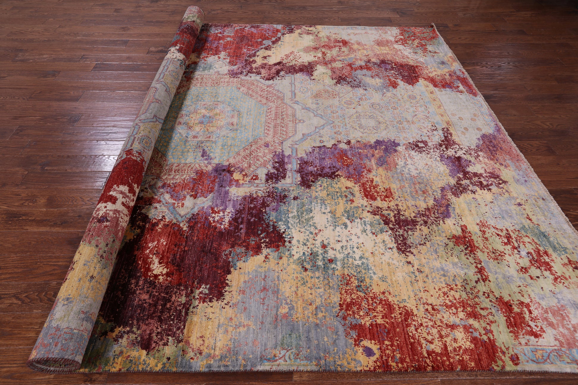 Geometric Persian Mamluk Hand Knotted Wool Rug - 9' 4" X 11' 8" - Golden Nile