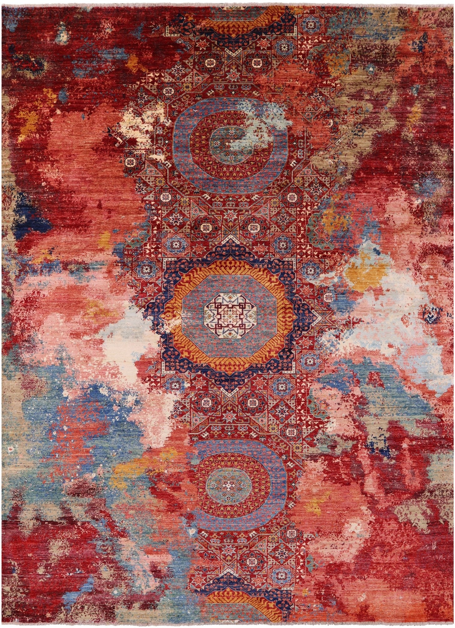 Asbtract Modern Mamluk Hand Knotted Wool Rug - 9' 9" X 12' 9" - Golden Nile
