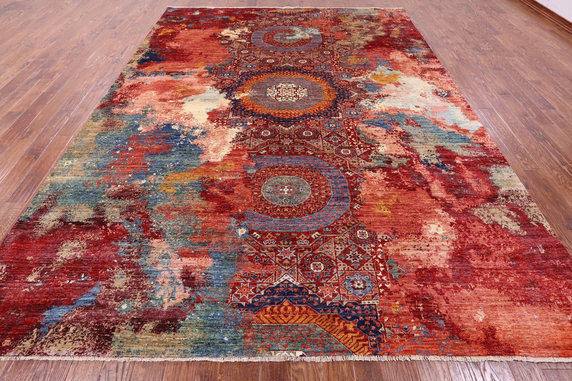 Asbtract Modern Mamluk Hand Knotted Wool Rug - 9' 9" X 12' 9" - Golden Nile